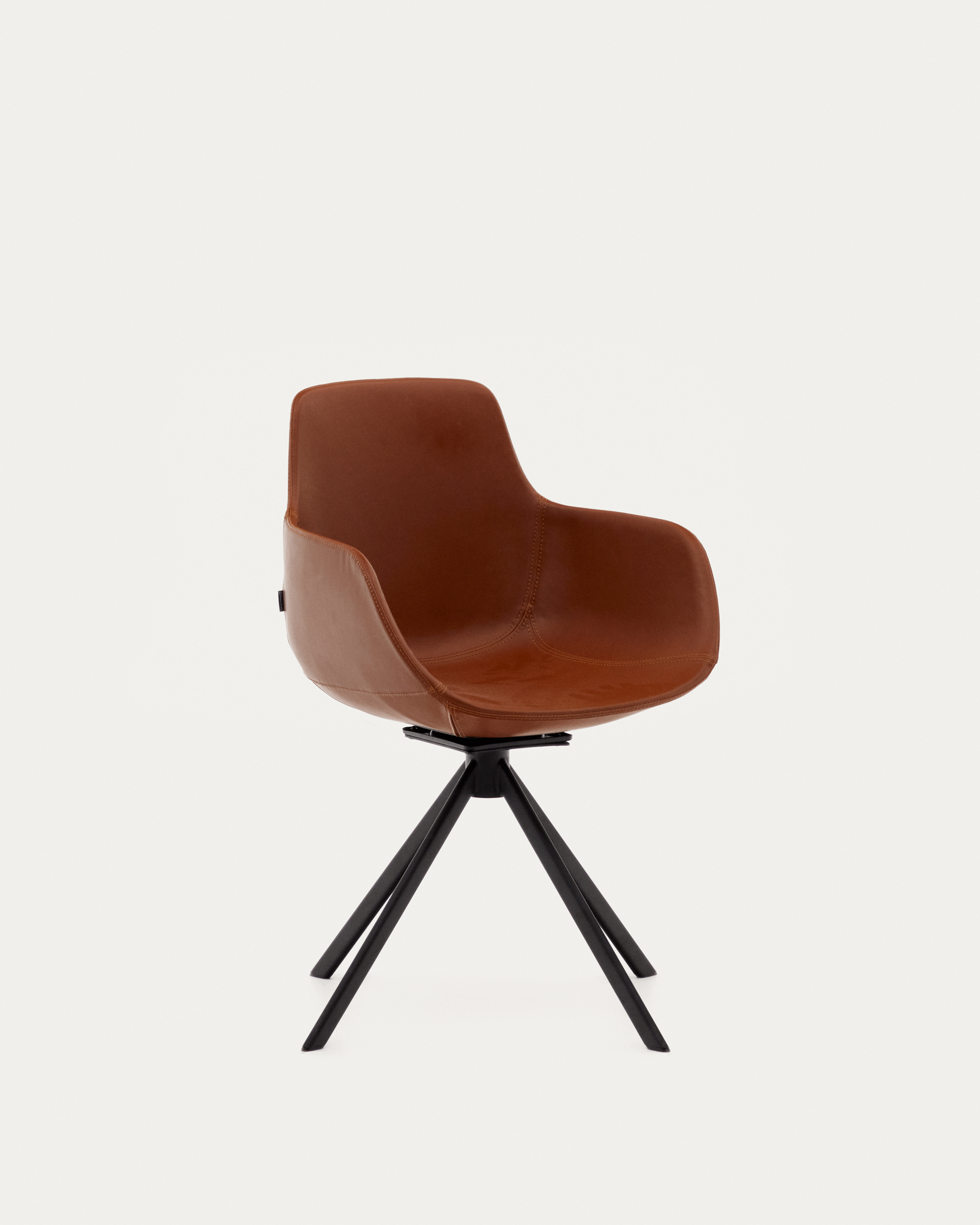 Tissiana self-centring swivel chair in brown polyurethane and matte black steel