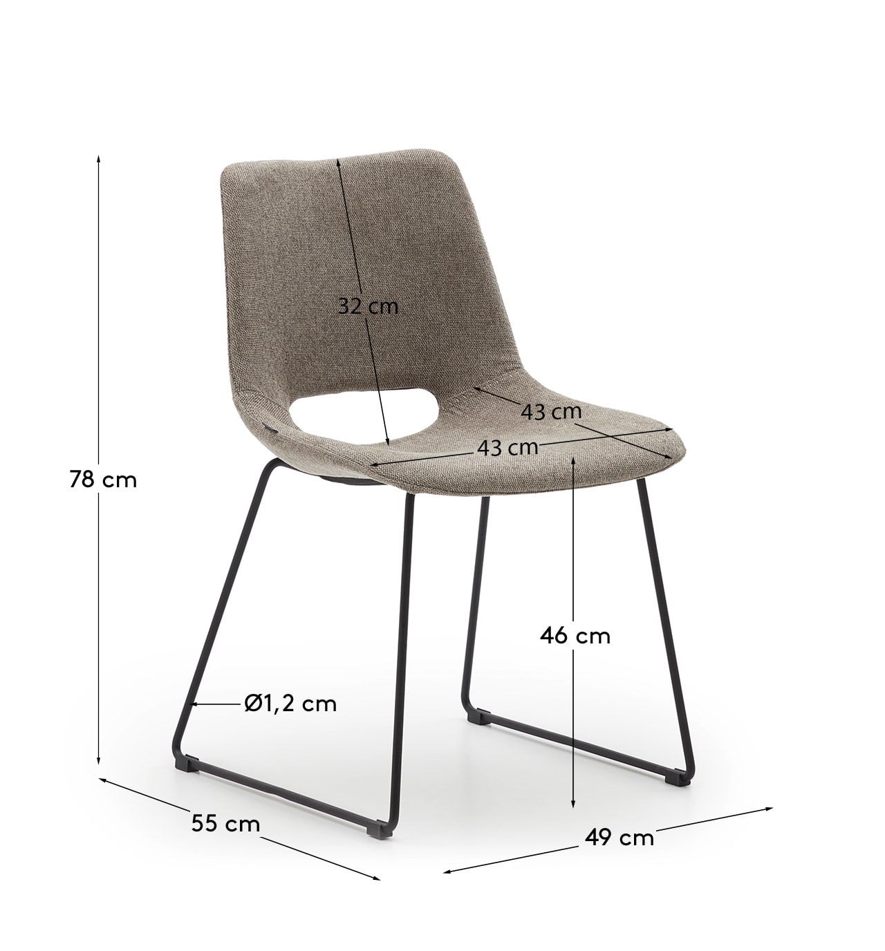 Zahara chair in brown with steel legs in a black finish