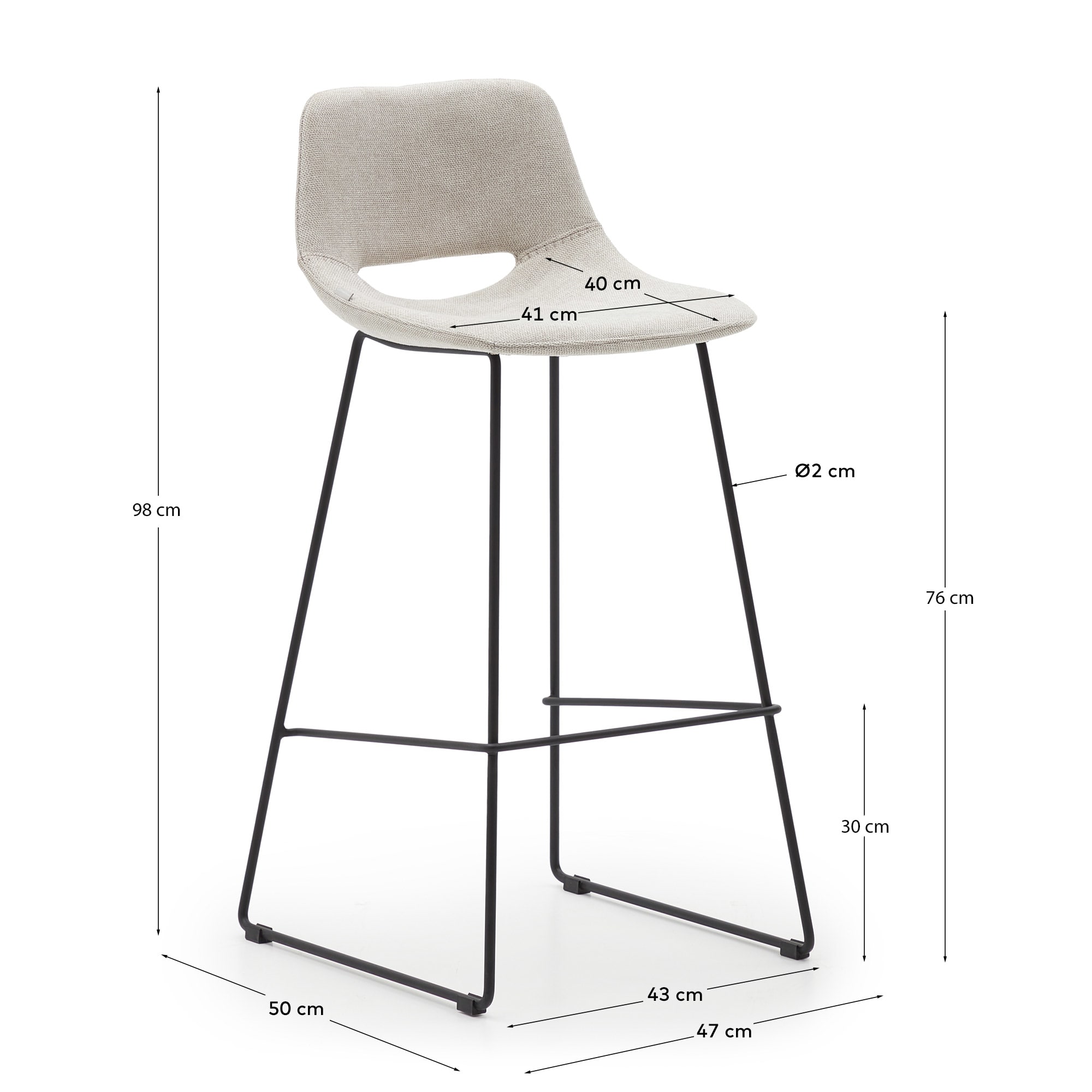 Zahara beige stool with steel in a black finish, height 76 cm FSC 100%