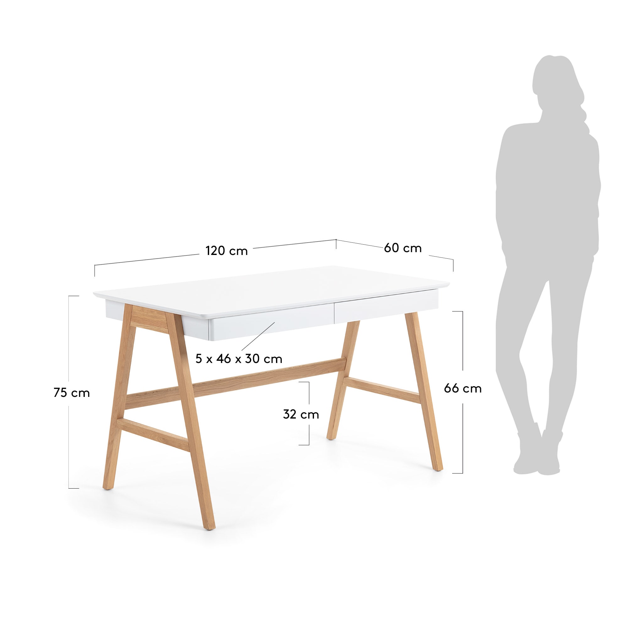 Dyana desk in MDF with white lacquer and solid ash wood legs 120 x