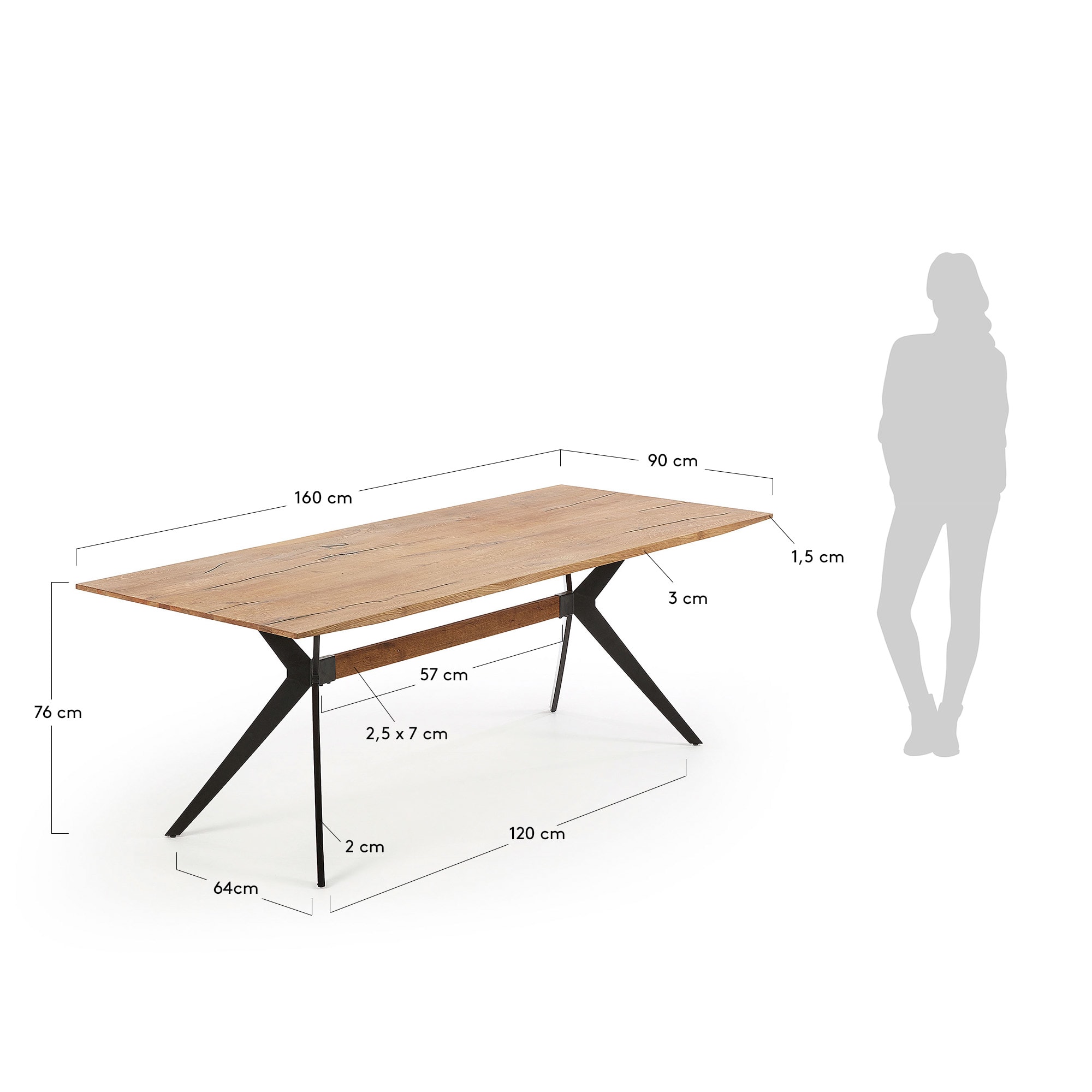 아메티스트 오크 다이닝 테이블 네츄럴(160cm) - 크기