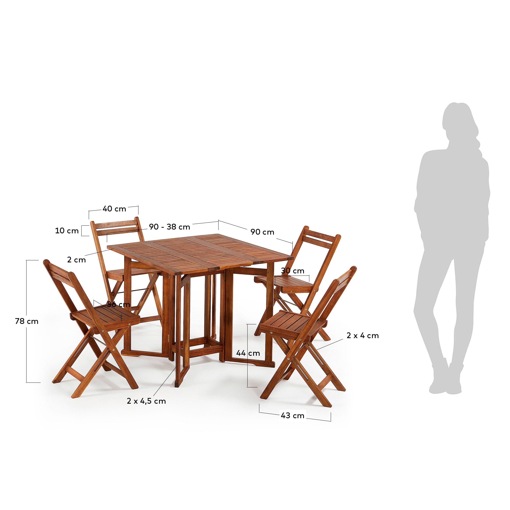 거스타브 아카시아 접이식 4인 테이블 의자 세트 - 크기