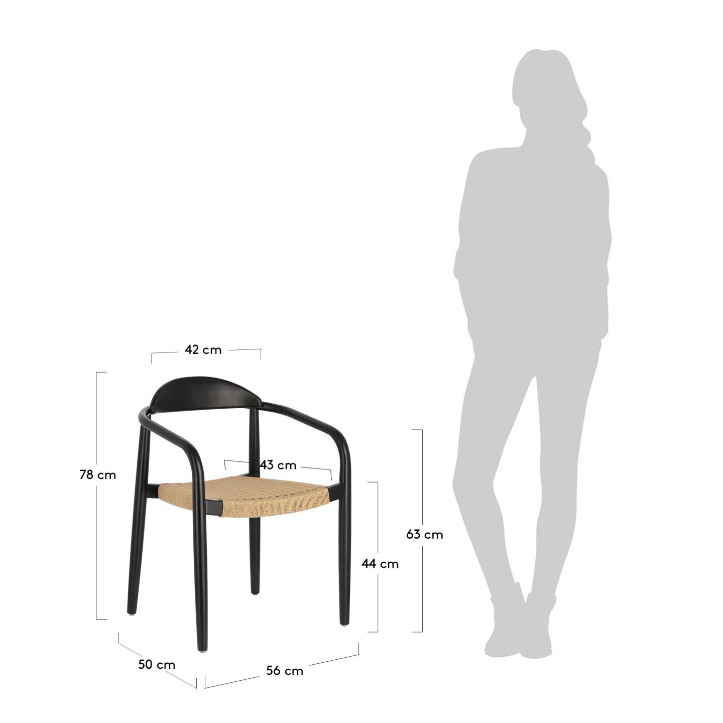 Nina stackable chair solid acacia wood with black finish and beige paper rope seat FSC100% - sizes