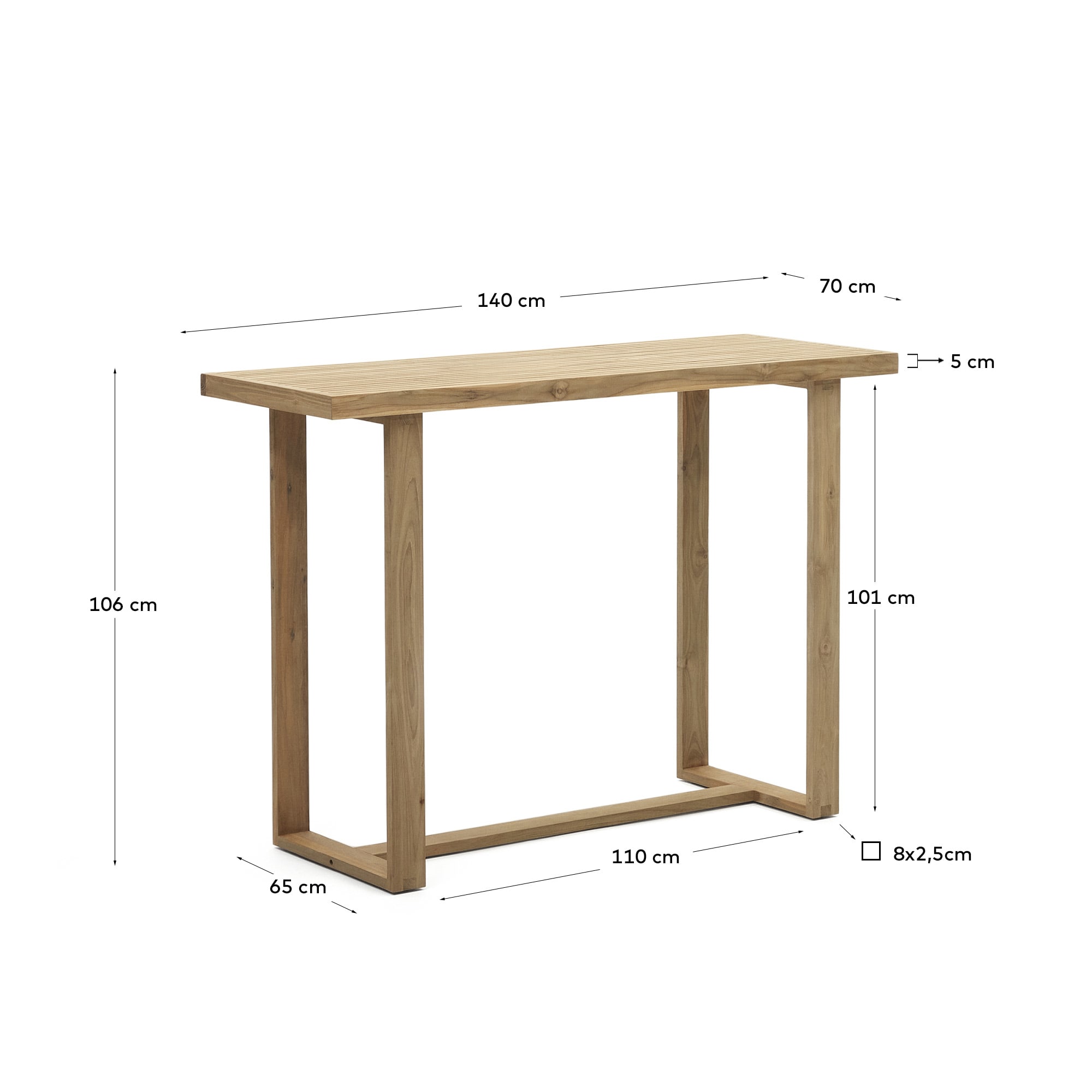 Canadell 100% outdoor bar table in solid teak wood, 140 x 70 cm