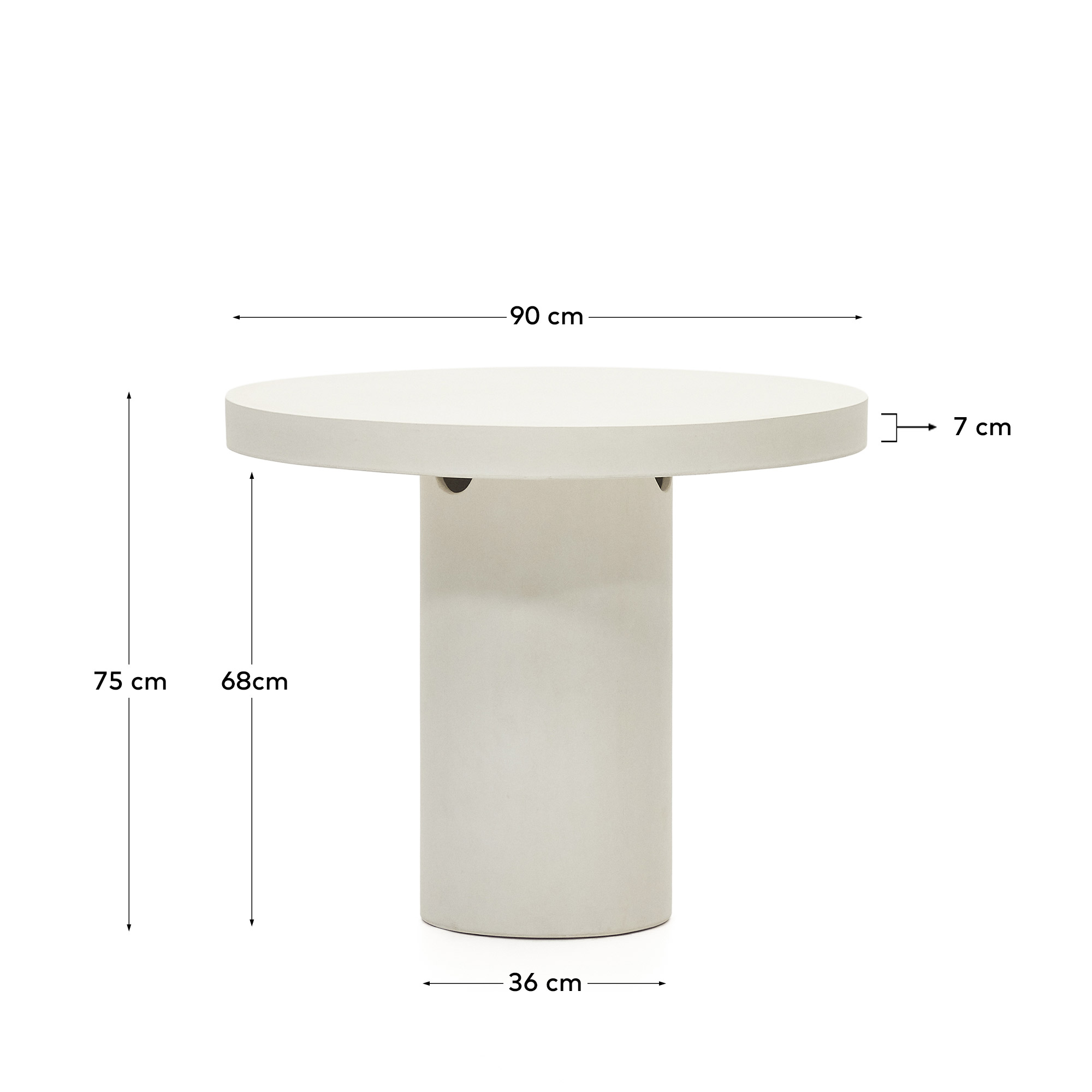 구아블라 화이트 시멘트 라운드 테이블 Ø 90cm - 크기