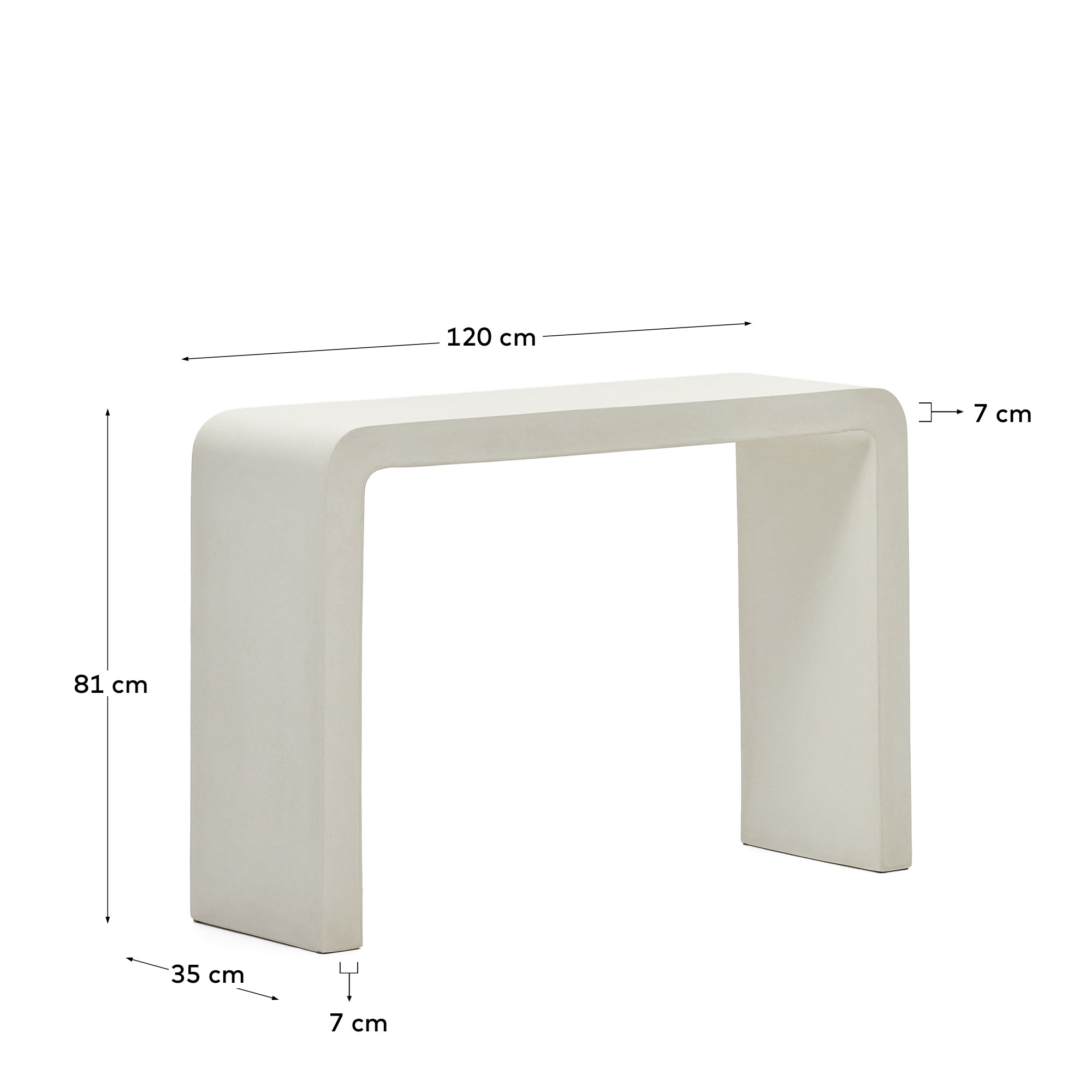Aiguablava console in white cement, 120 x 80 cm - sizes