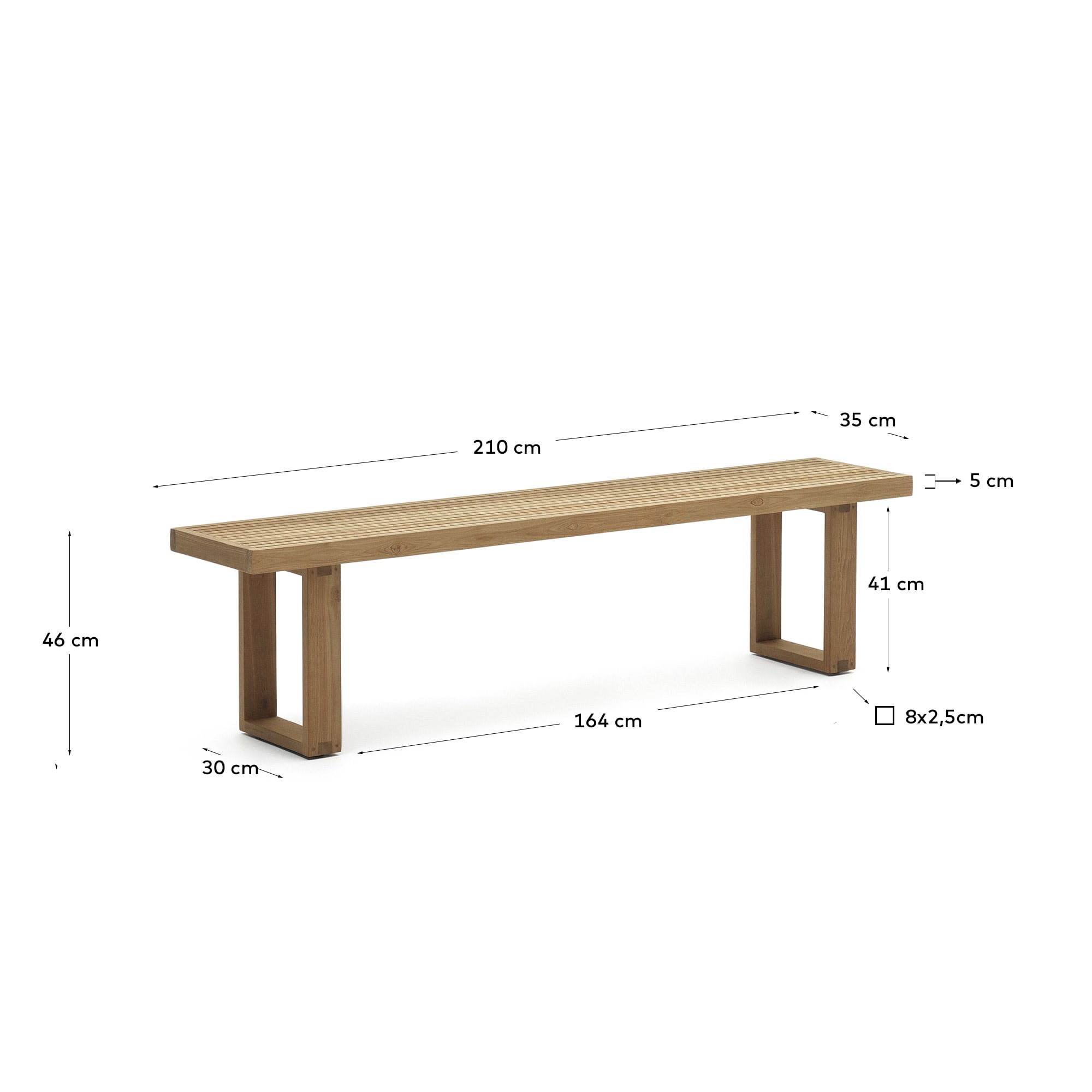 Canadell 100% outdoor bench in solid teak wood, 210 cm
