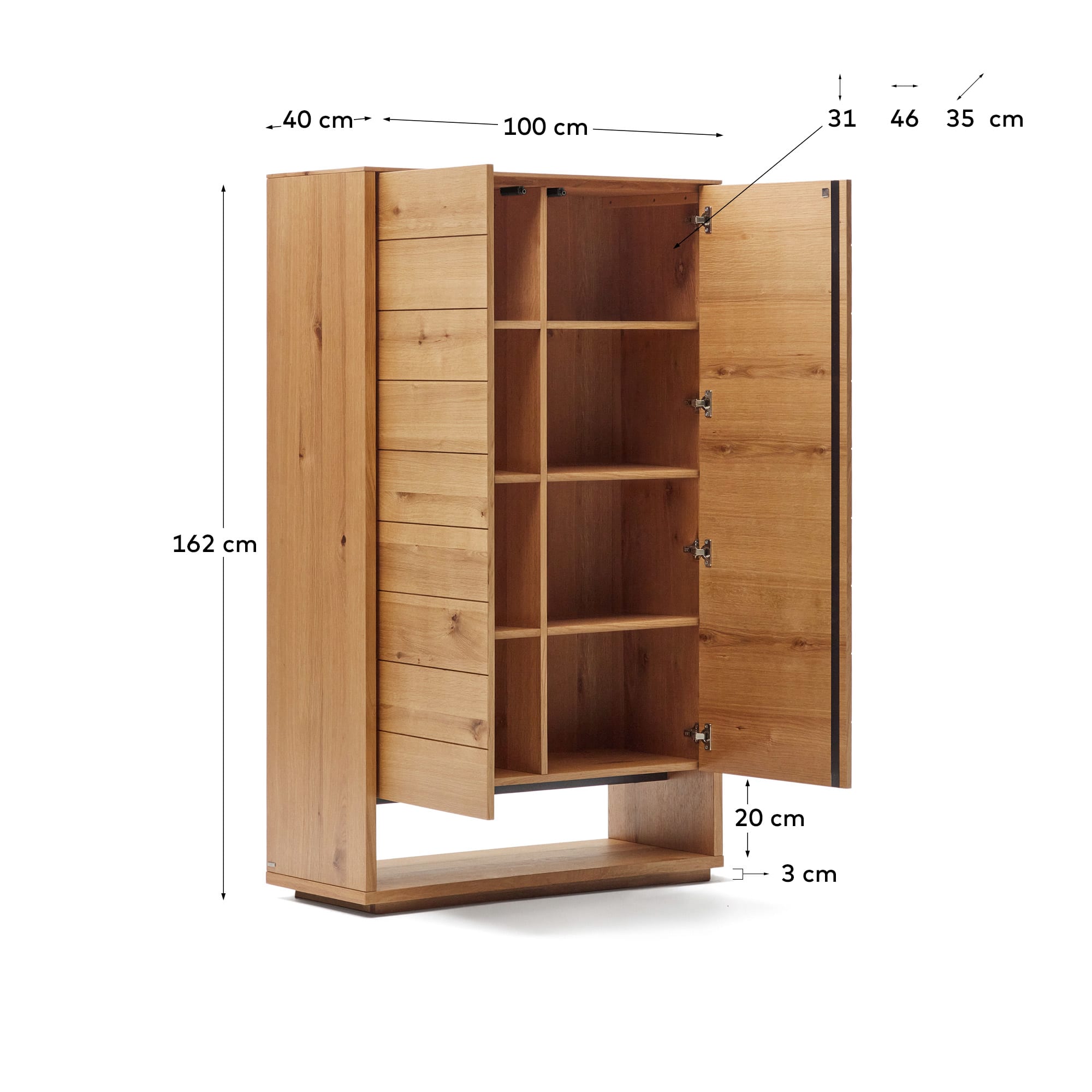 Alguema tall sideboard with 2 doors in oak wood veneer with natural finish, 100 x 163,5 cm