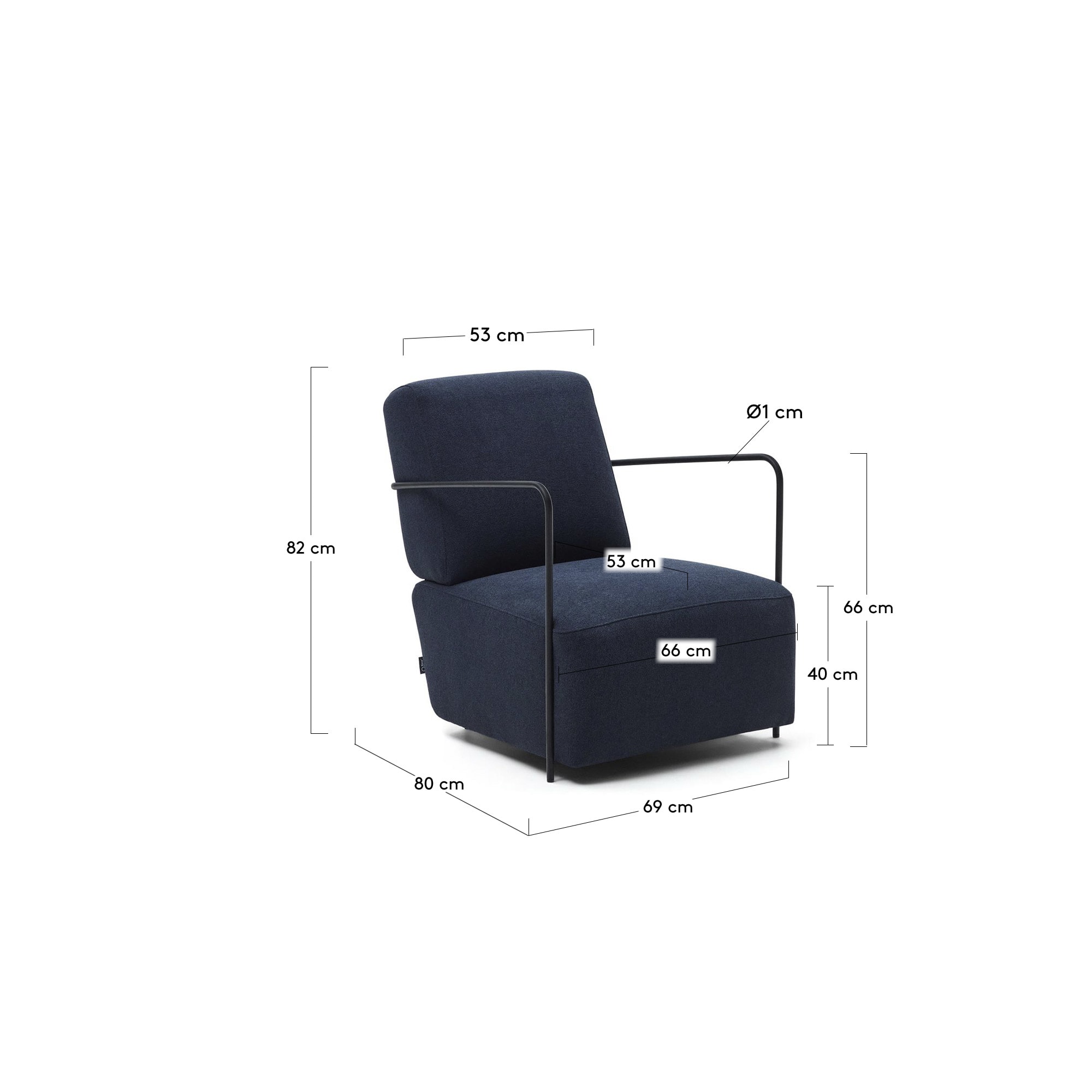 Gamer armchair in blue and metal with black finish