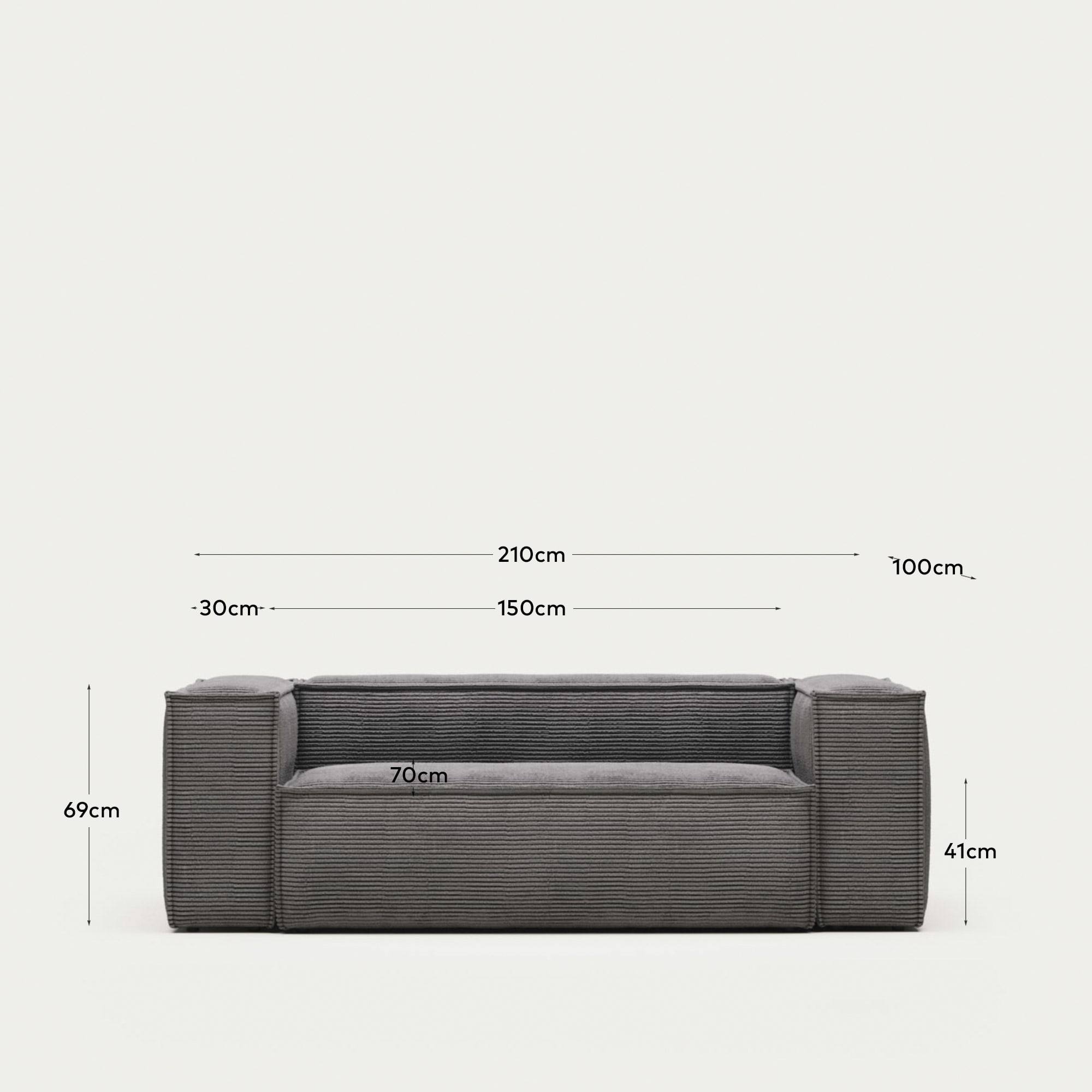 Blok 2 seater sofa in grey corduroy, 210 cm FR