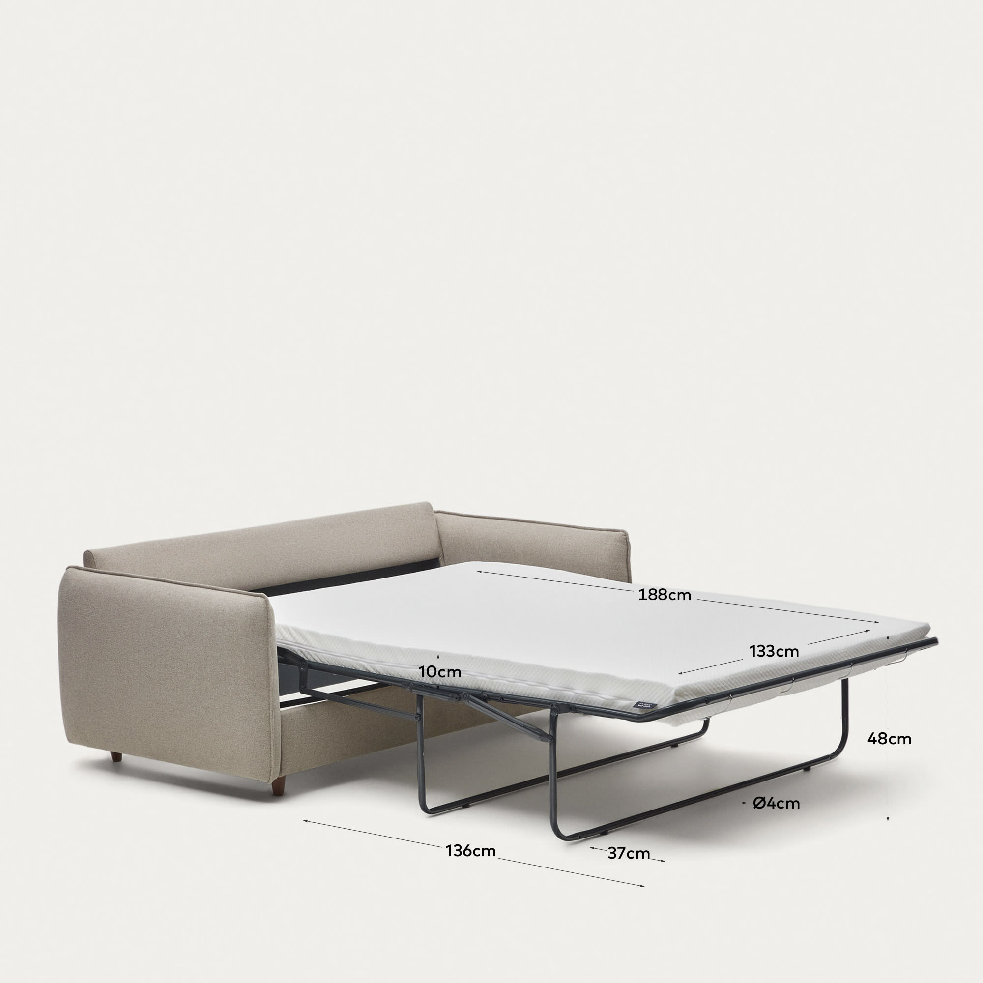 Carlota beige 2-seater sofa bed with solid beech wood legs 185cm FSC Mix Credit