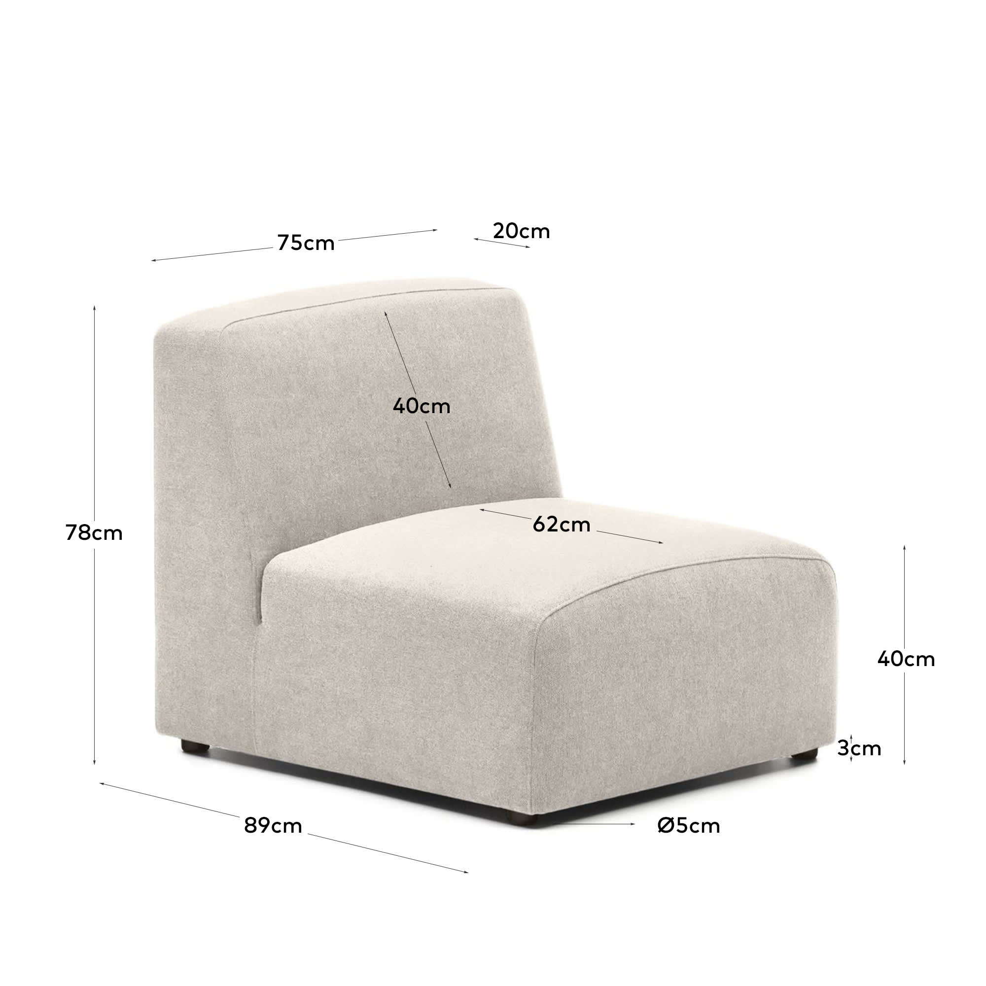 Neom seat module in beige, 75 cm - sizes