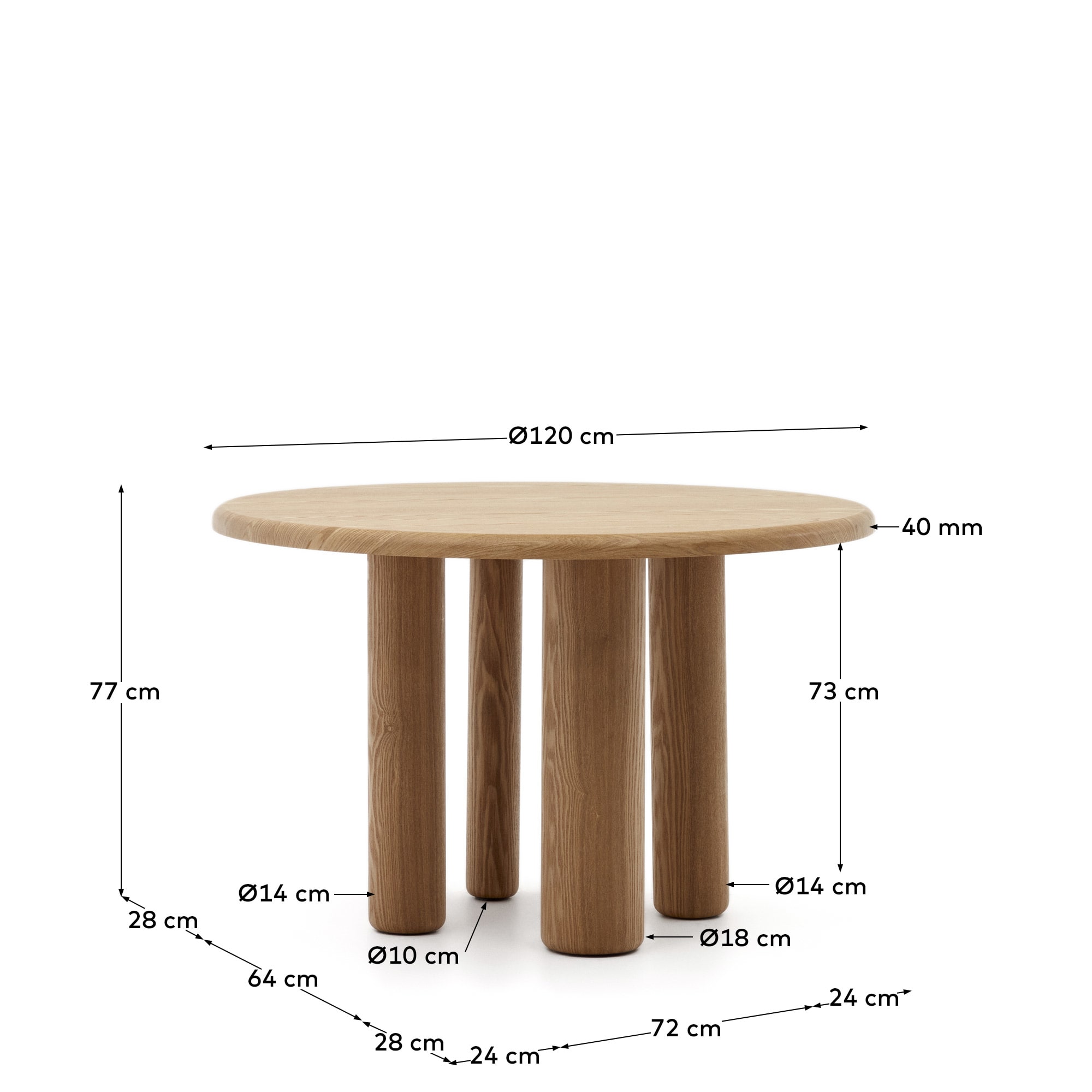 마일렌 정원형 애쉬나무 네츄럴 무늬목 테이블, Ø 120 cm - 크기