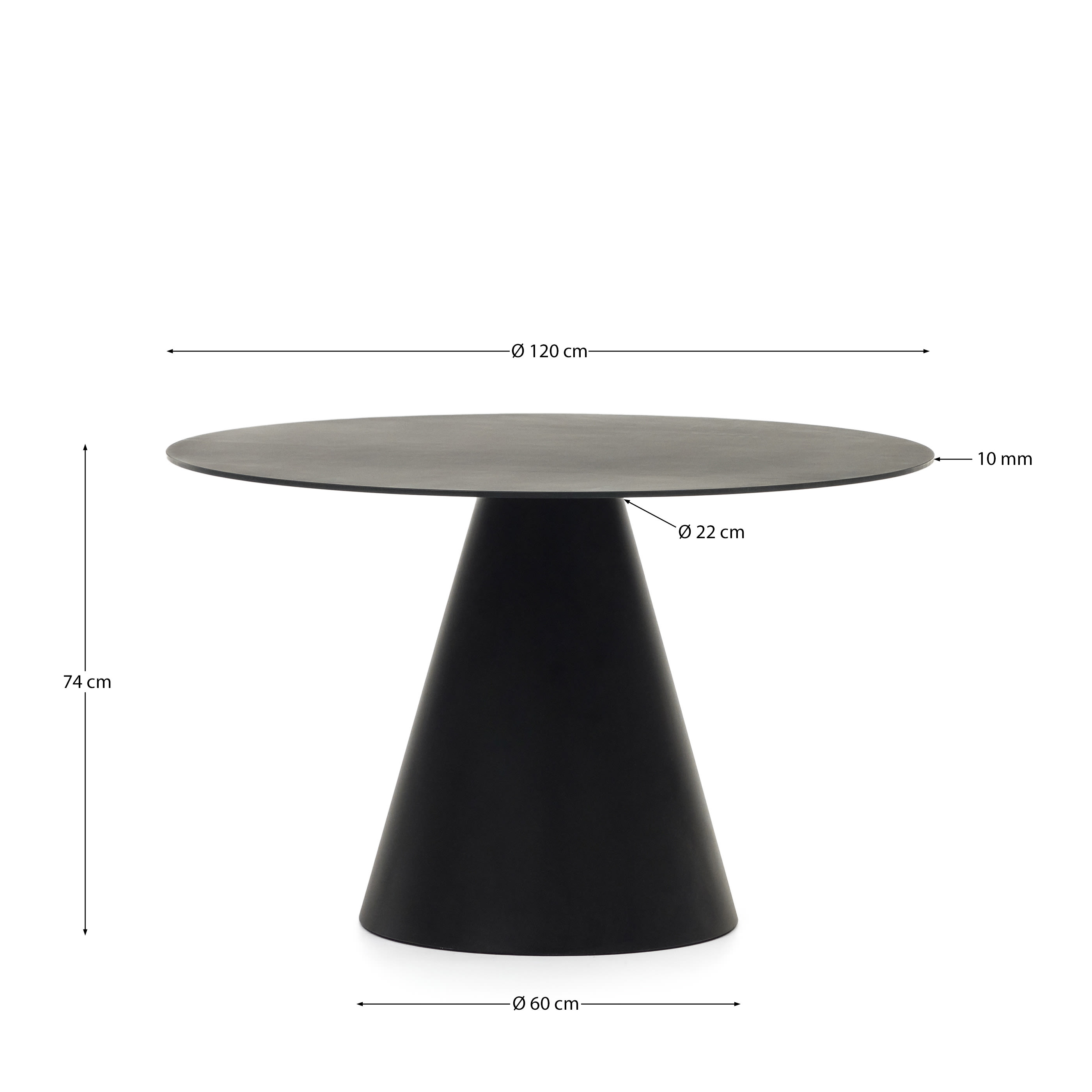 Wilshire tempered glass and metal table with a matte black finish, Ø 120 cm