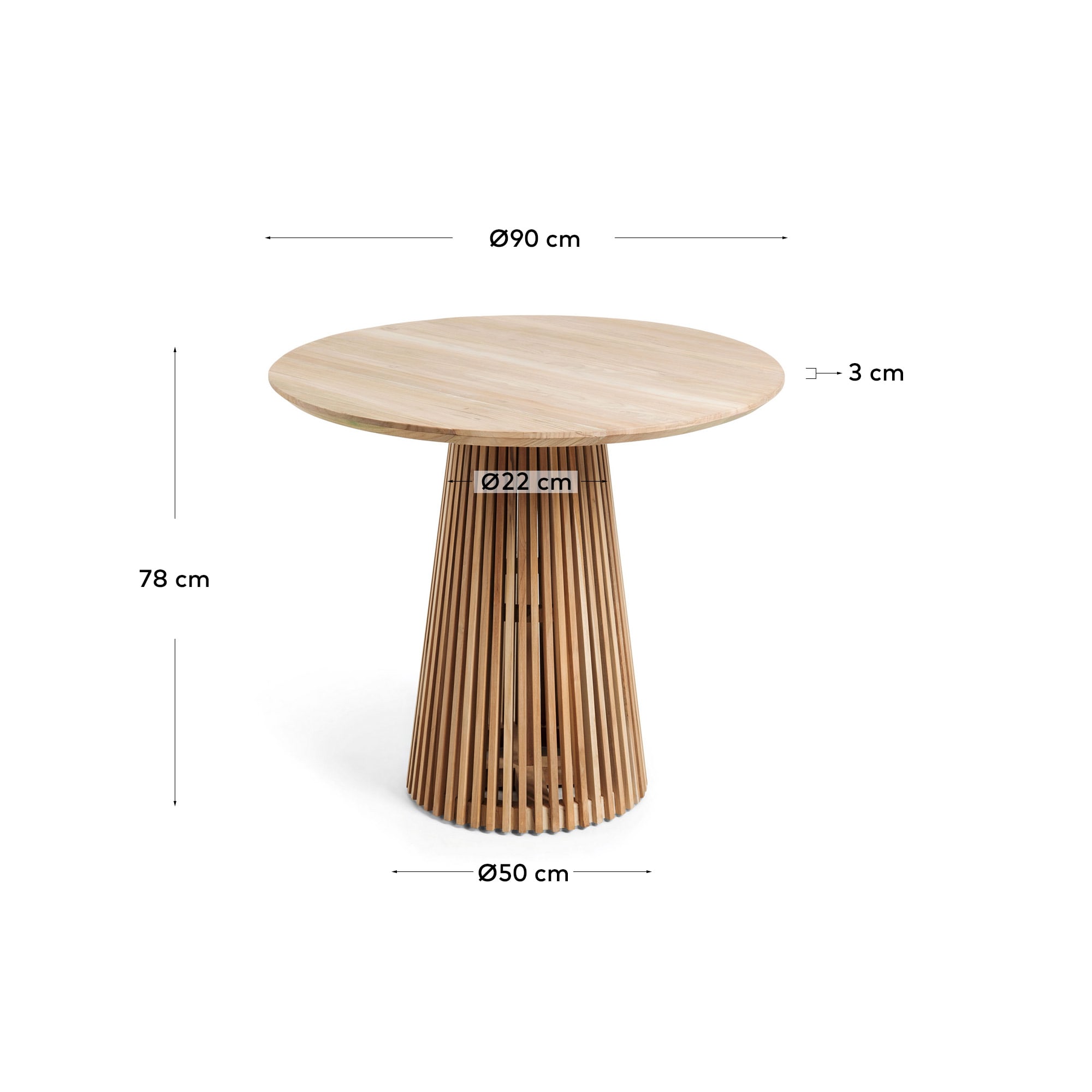 Jeanette round solid teak wood table, Ø 90 cm