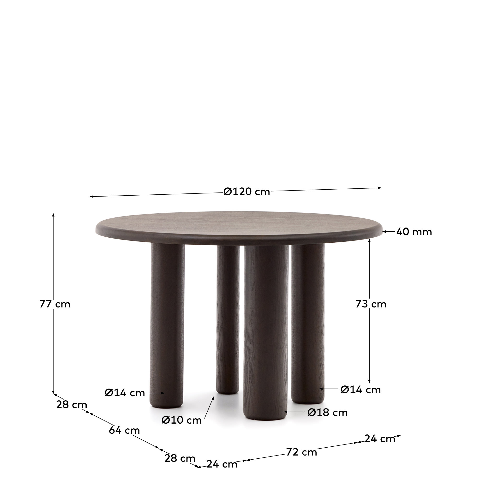 마일렌 정원형 애쉬나무 다크 무늬목 테이블 Ø 120 cm - 크기