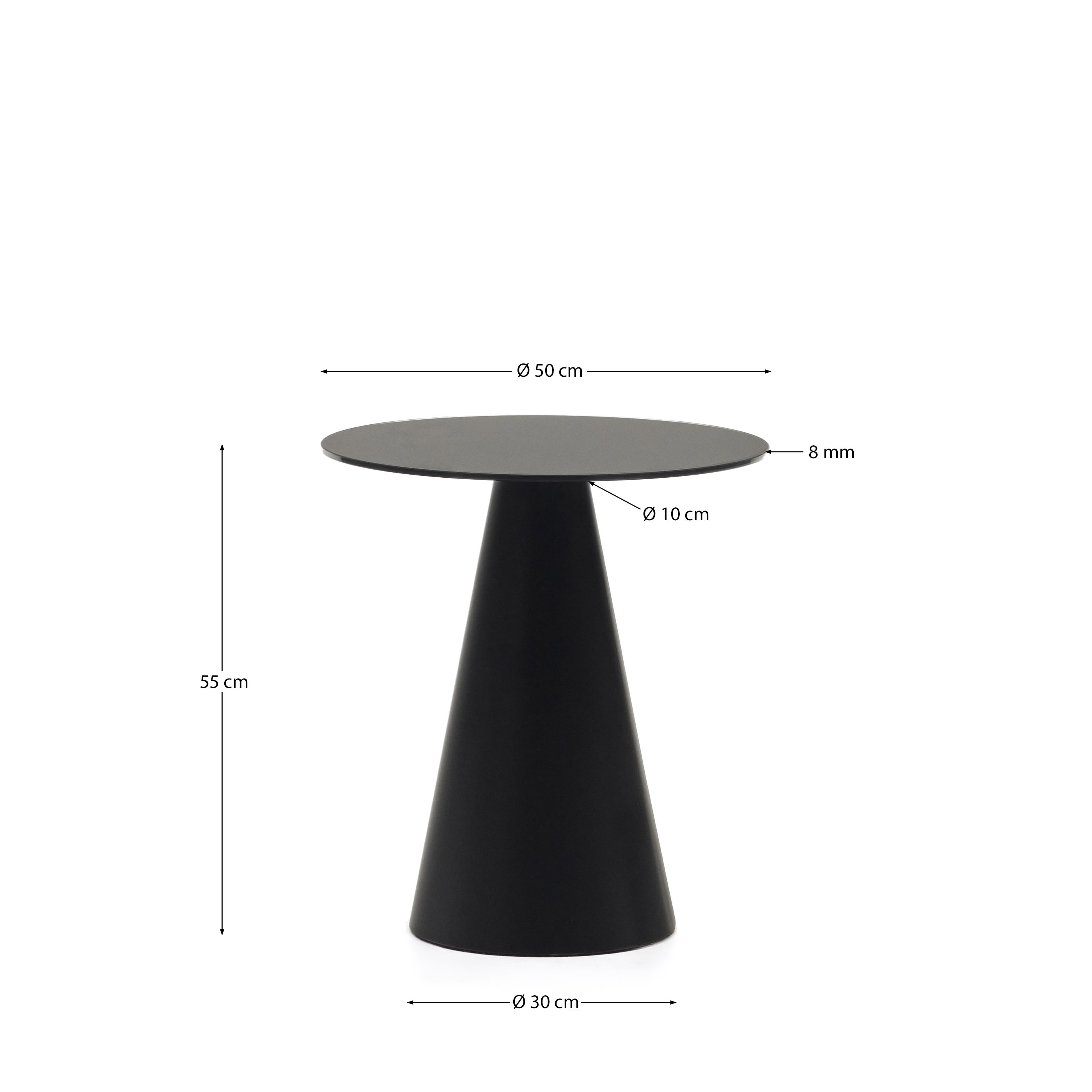 Wilshire tempered glass and metal side table with a black finish, Ø 50 cm