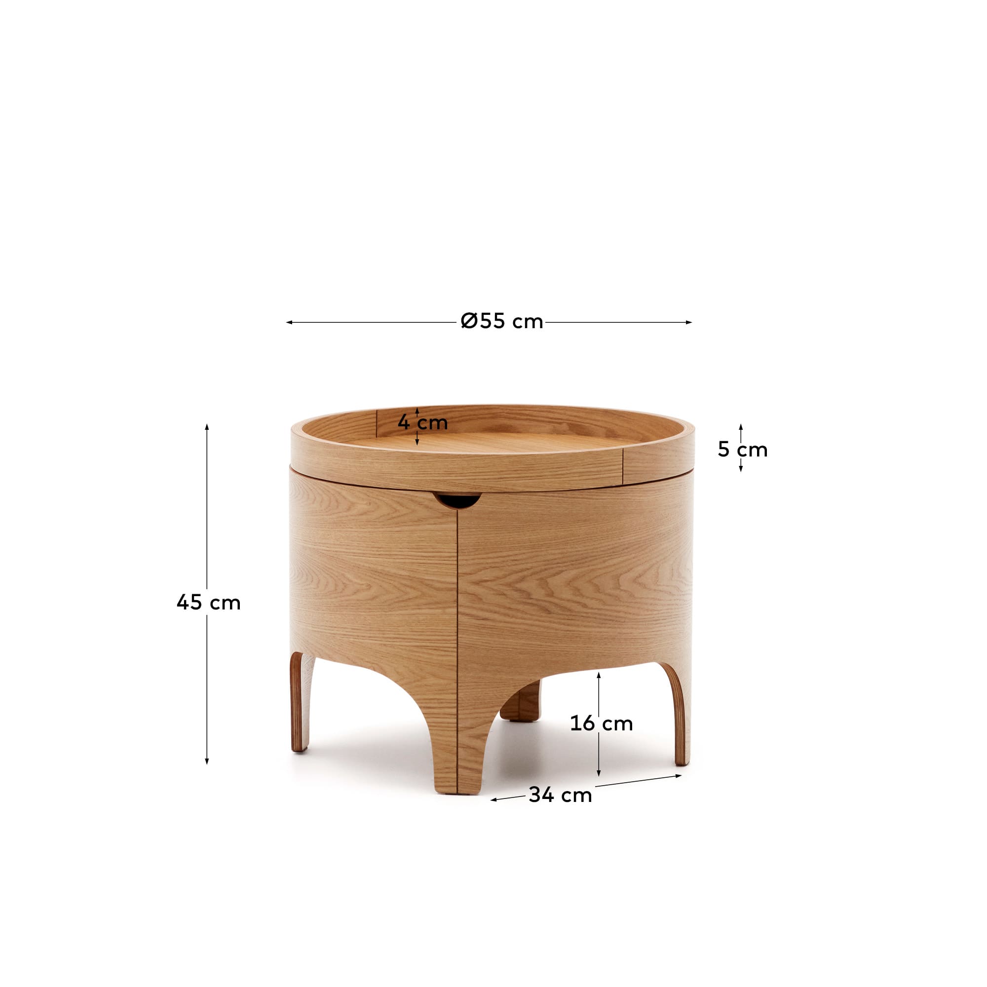 Octavia bedside table in ash plywood FSC Mix Credit Ø 55 cm