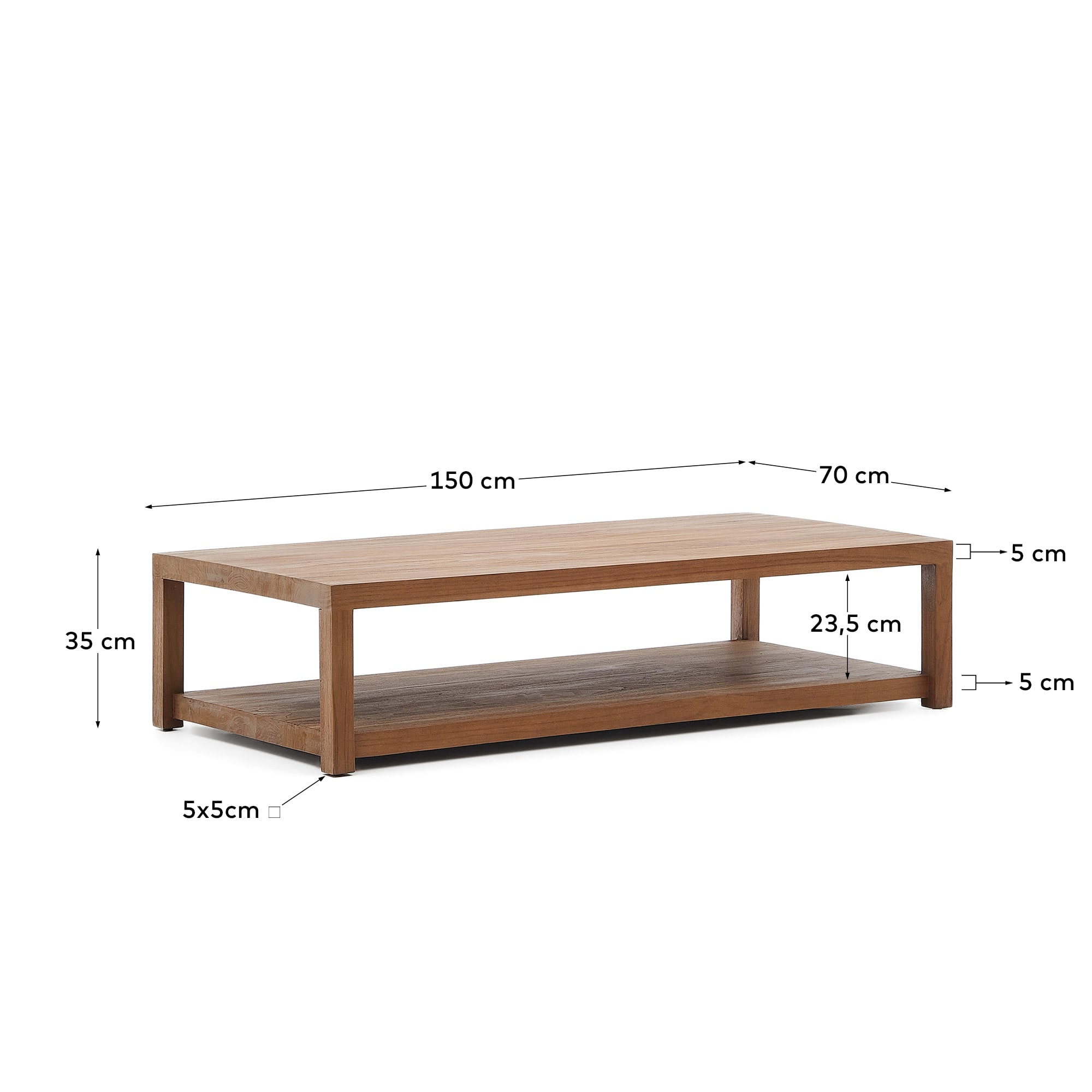 Sashi coffee table made in solid teak wood 150 x 70 cm - sizes