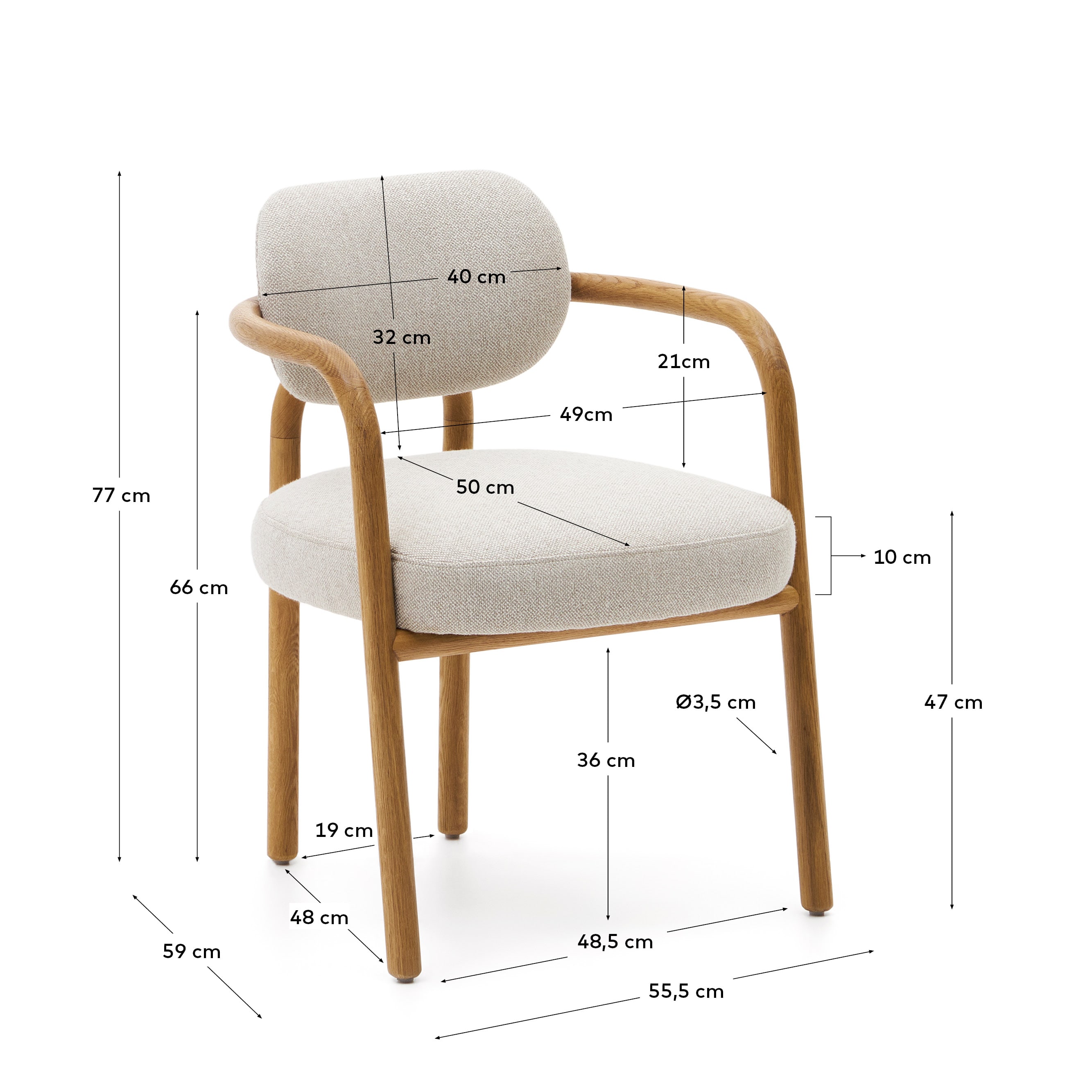 Melqui beige chair in solid oak wood a natural finish - sizes