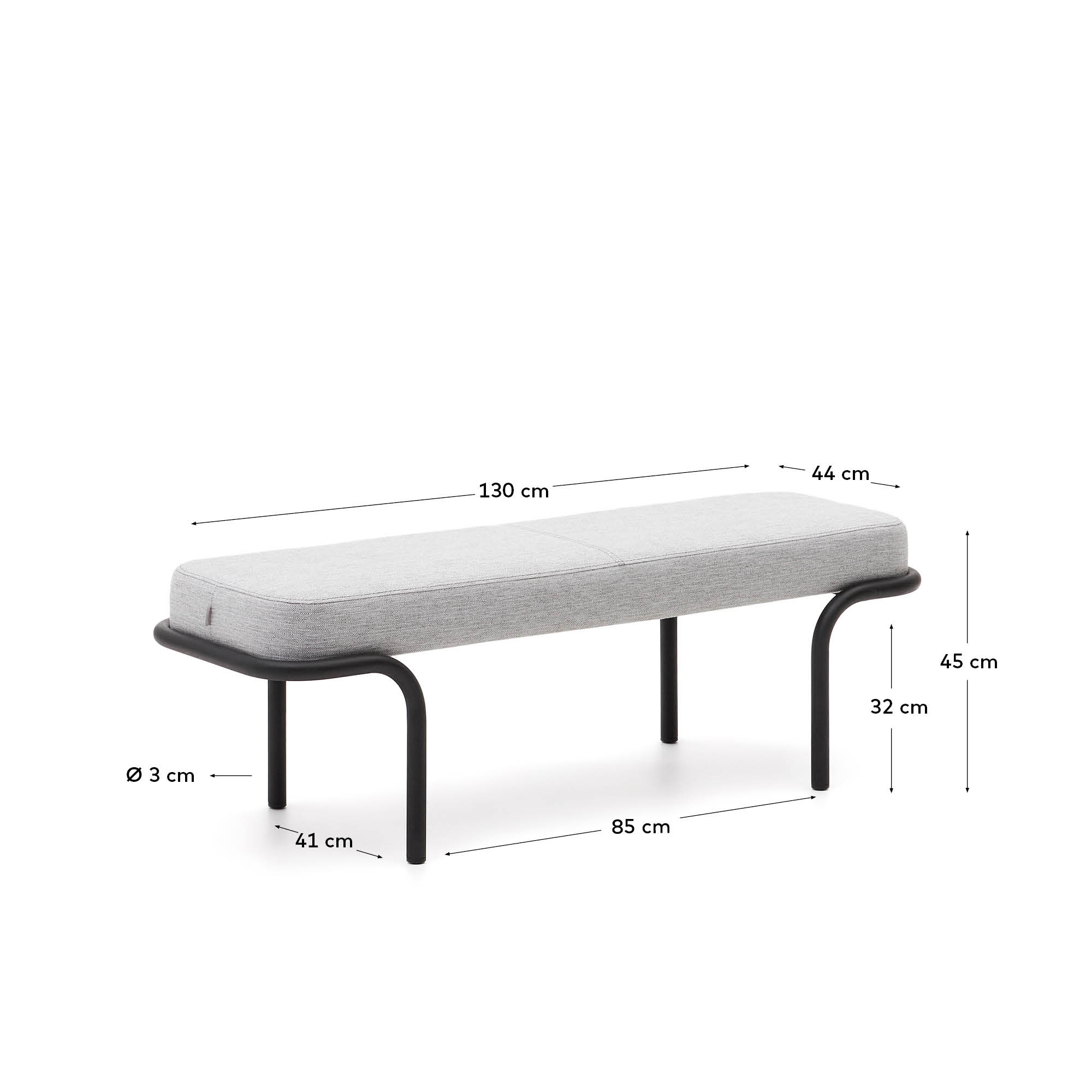 Compo bench in grey and black metal structure, 130 cm
