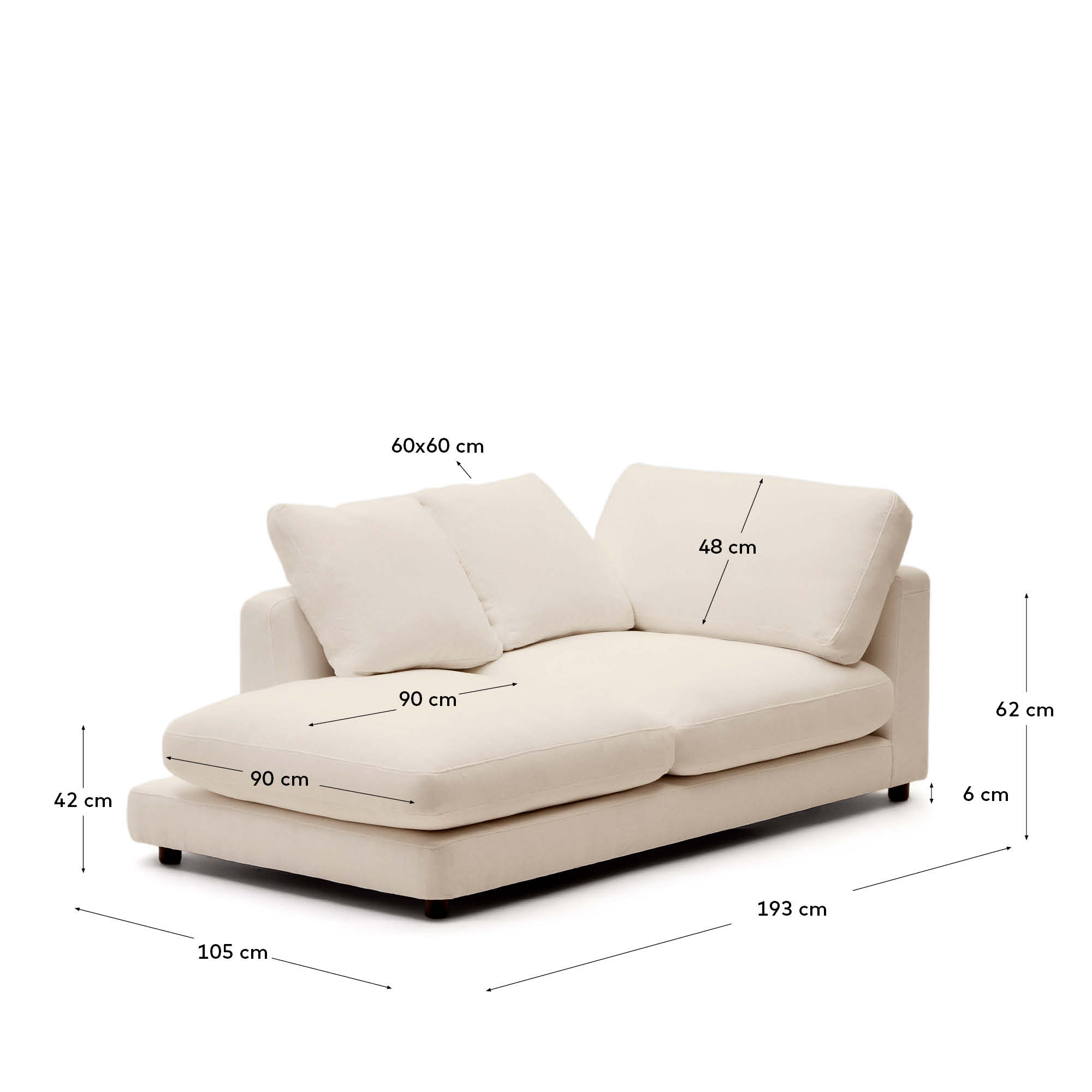 Gala left chaise longue in beige chenille FSC Mix Credit 193 x 105cm