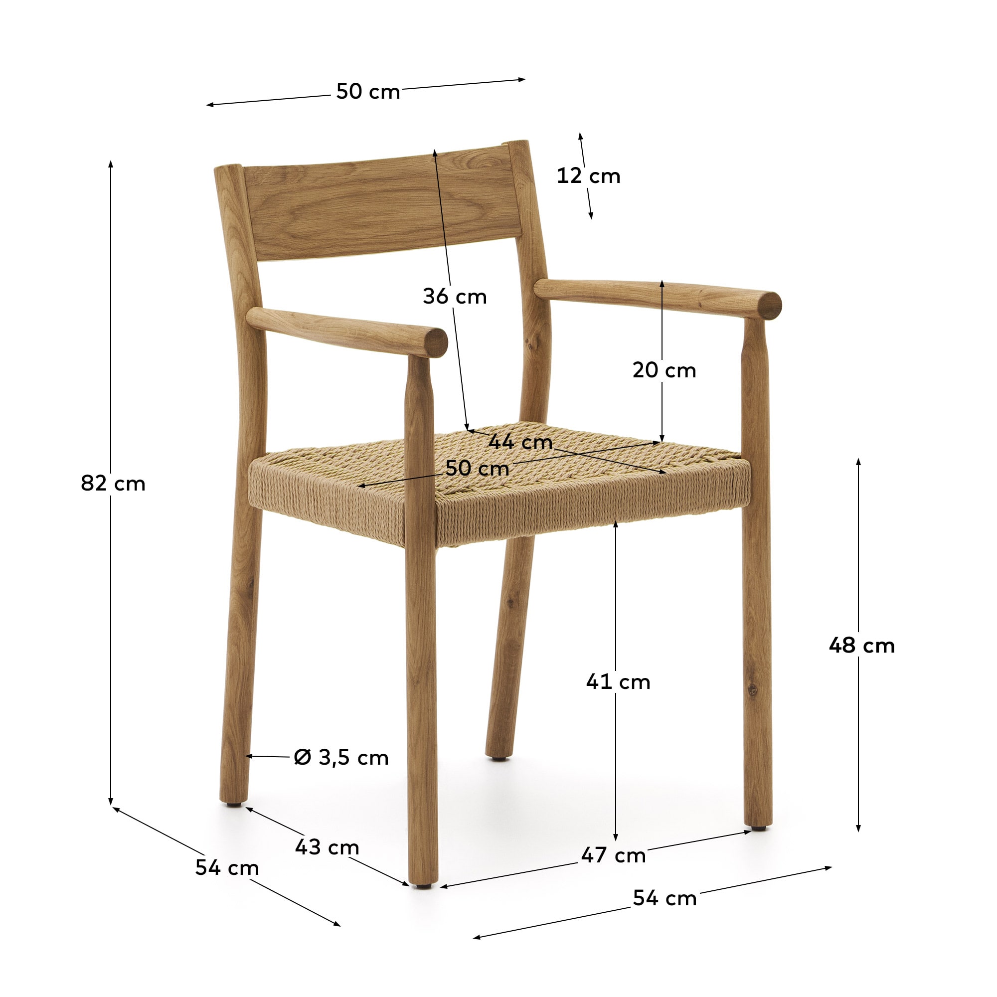 Yalia chair in solid oak wood with natural finish and rope seat FSC Mix Credit