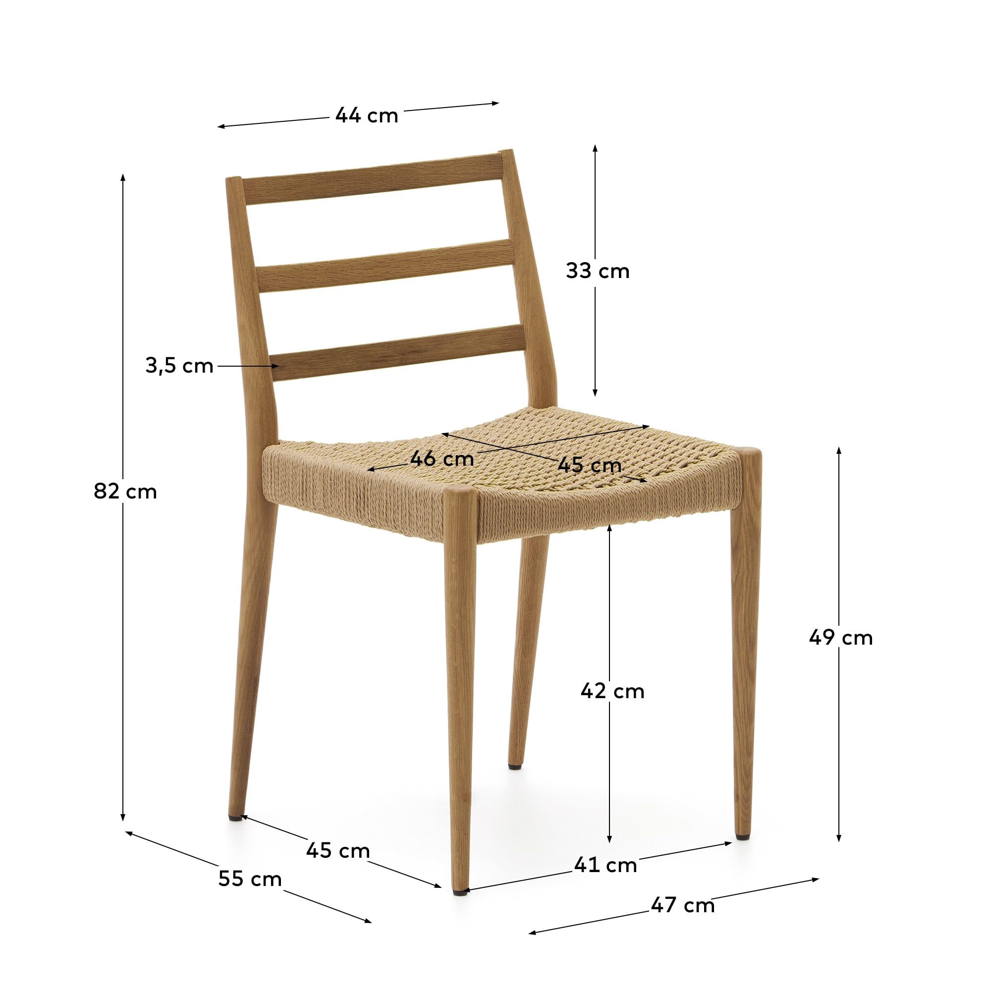 Analy chair in solid oak wood with natural finish and rope seat FSC Mix Credit