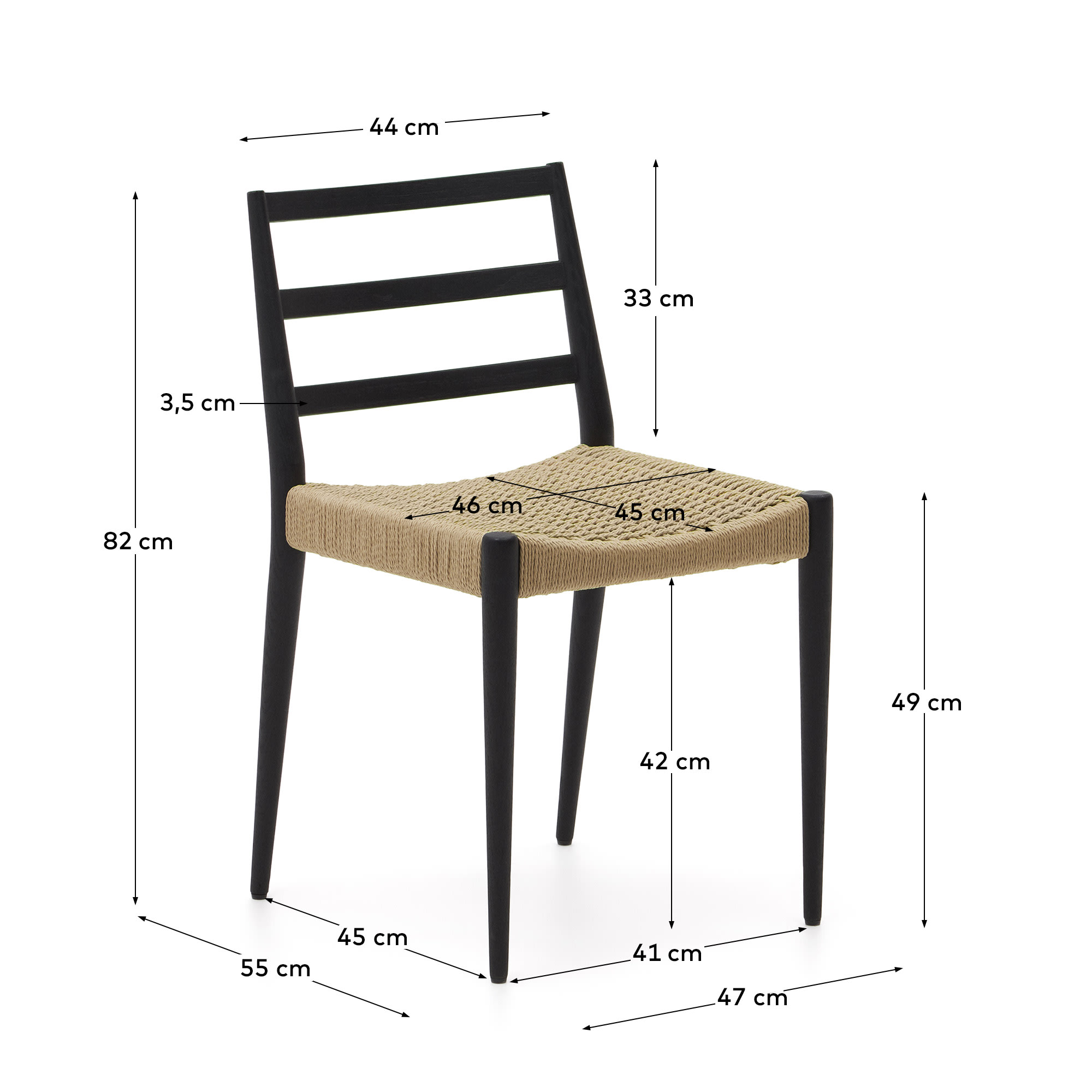 Analy chair in solid oak wood with black finish and rope seat FSC Mix Credit