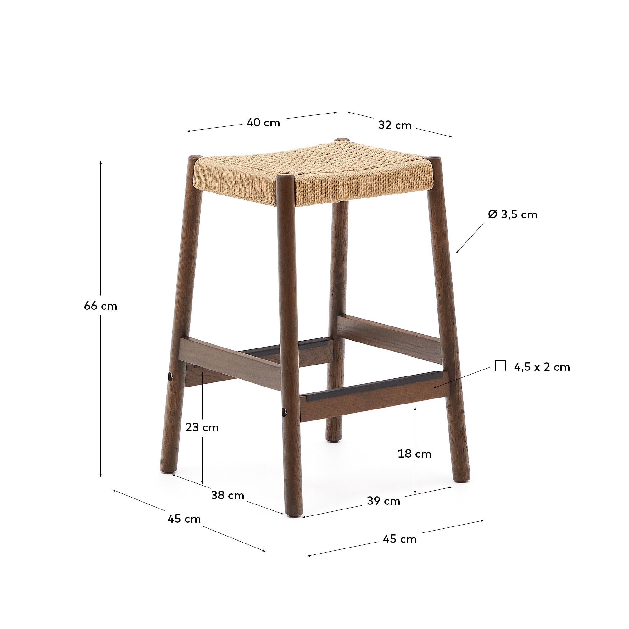 얄리아 오크나무 100%FSC 산림인증 친환경 로프 무등 바스툴 65cm (월넛) - 크기