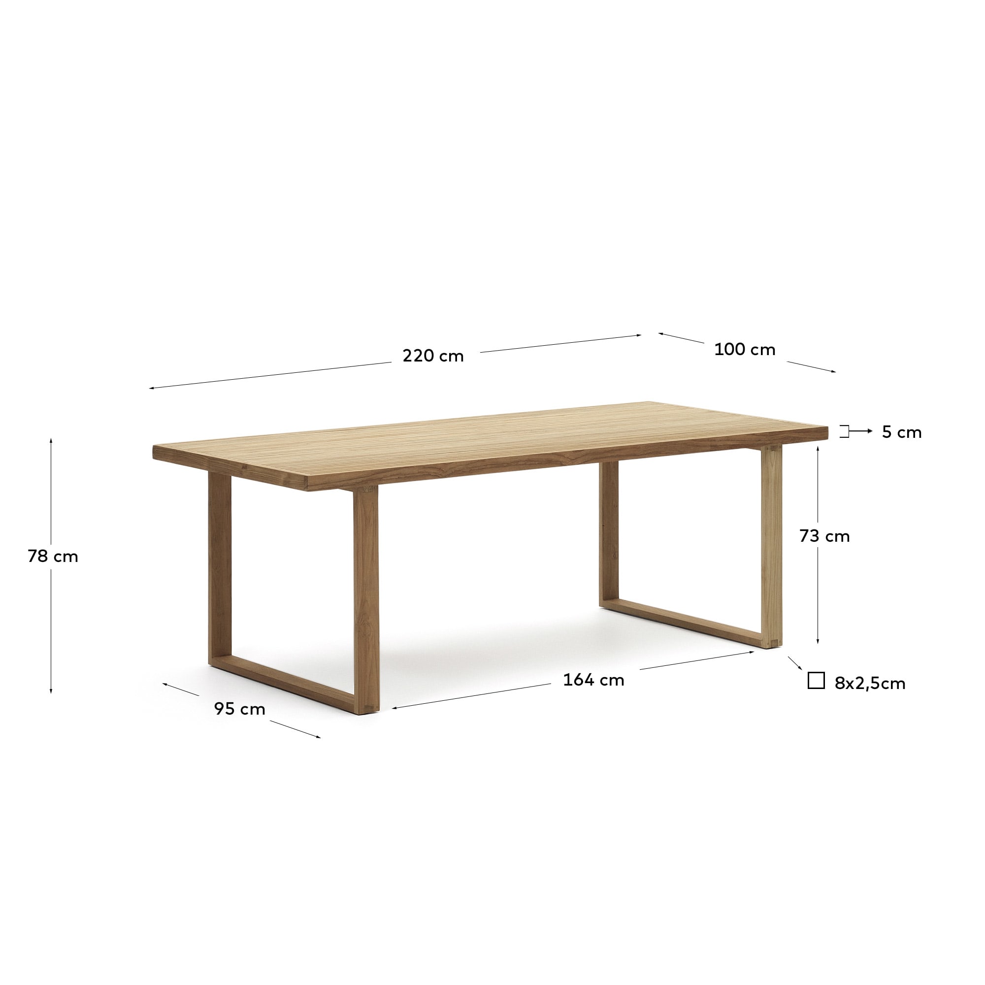 Canadell 100% outdoor solid recycled teak table, 220 x 100 cm - sizes