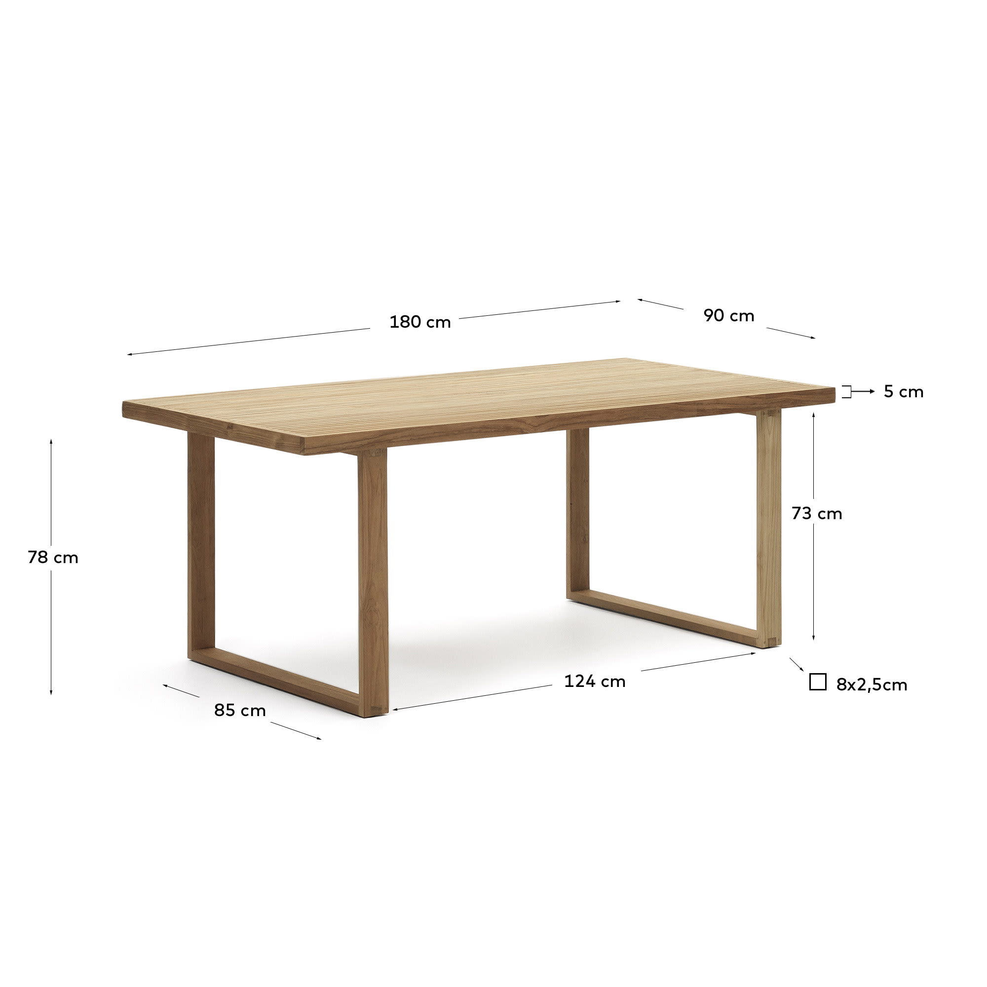 Canadell 100% outdoor table in solid teak wood, 180 x 90 cm