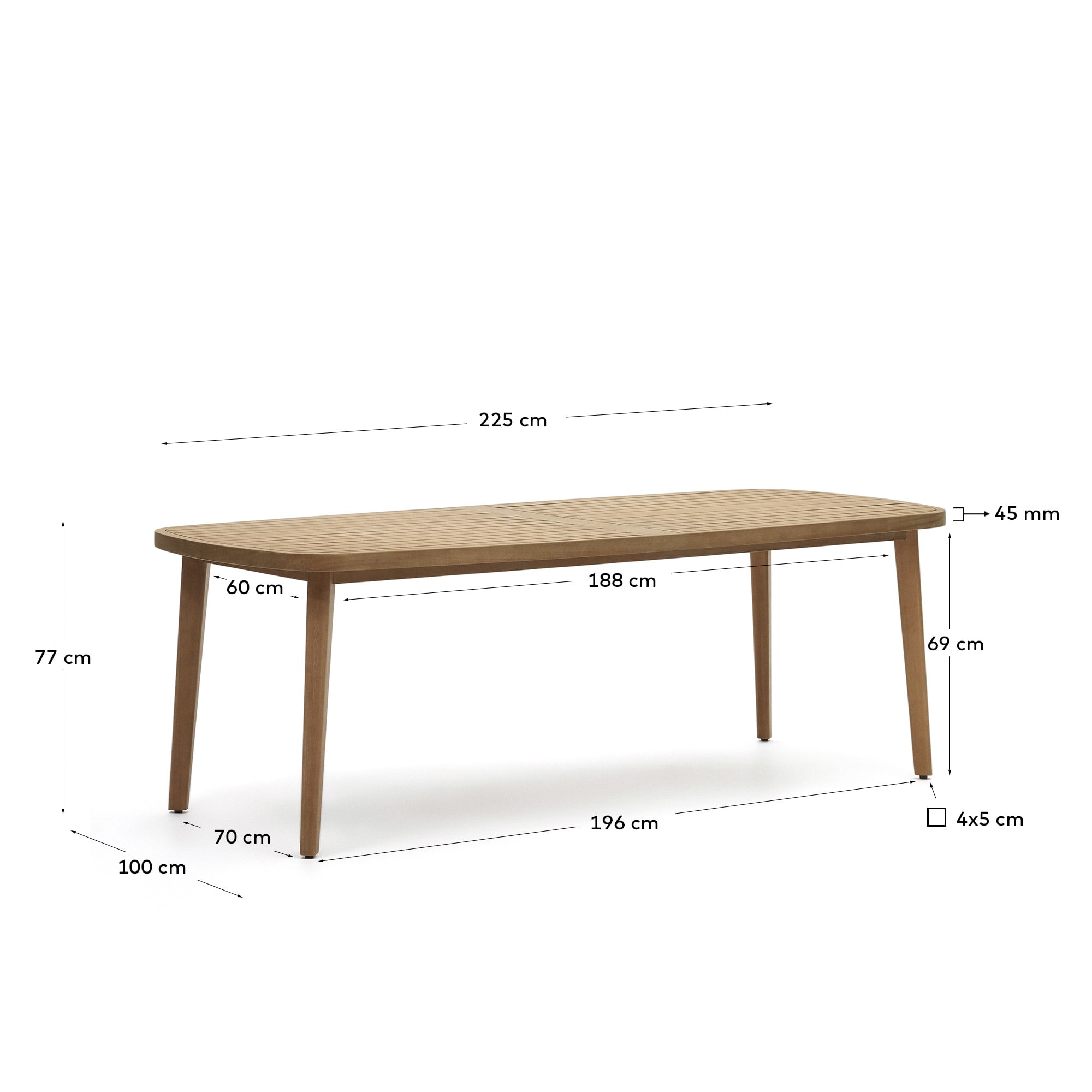 Maset 100% outdoor suitable table in solid eucalyptus wood, 225 x 100 cm, FSC