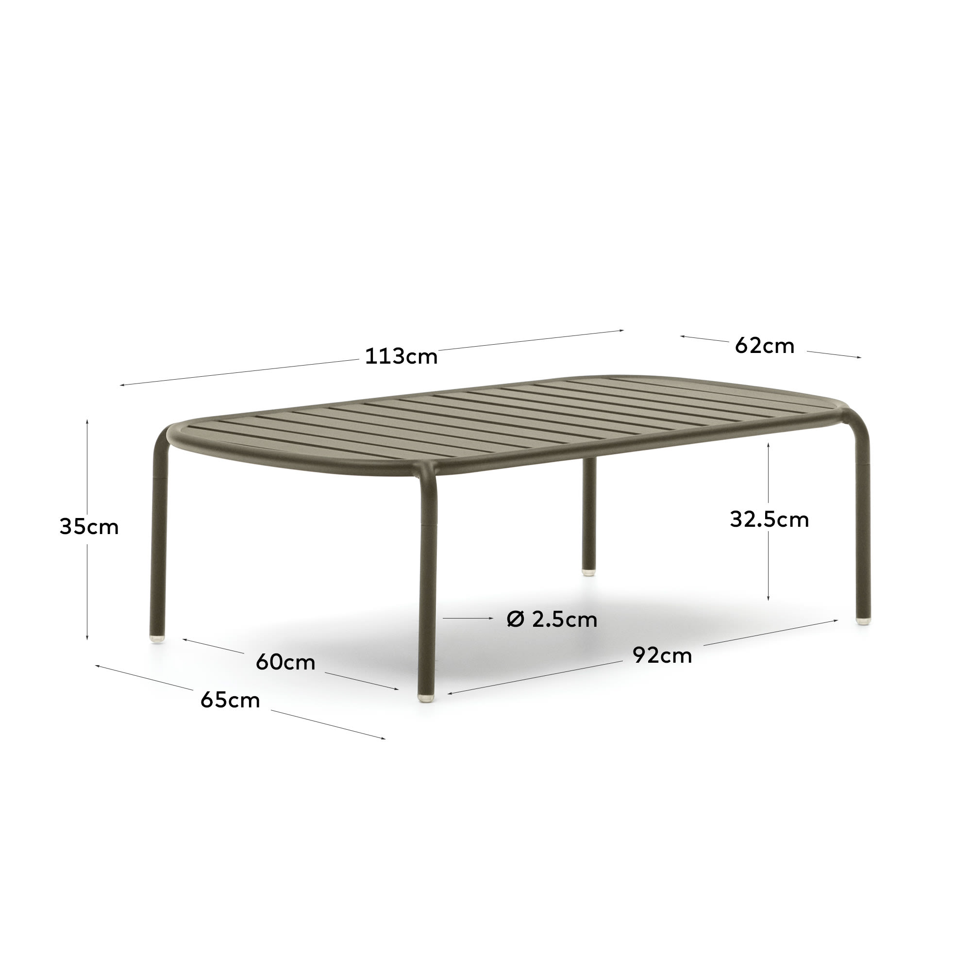 Joncols outdoor aluminium coffee table with powder coated green finish, Ø 110 x 62 cm