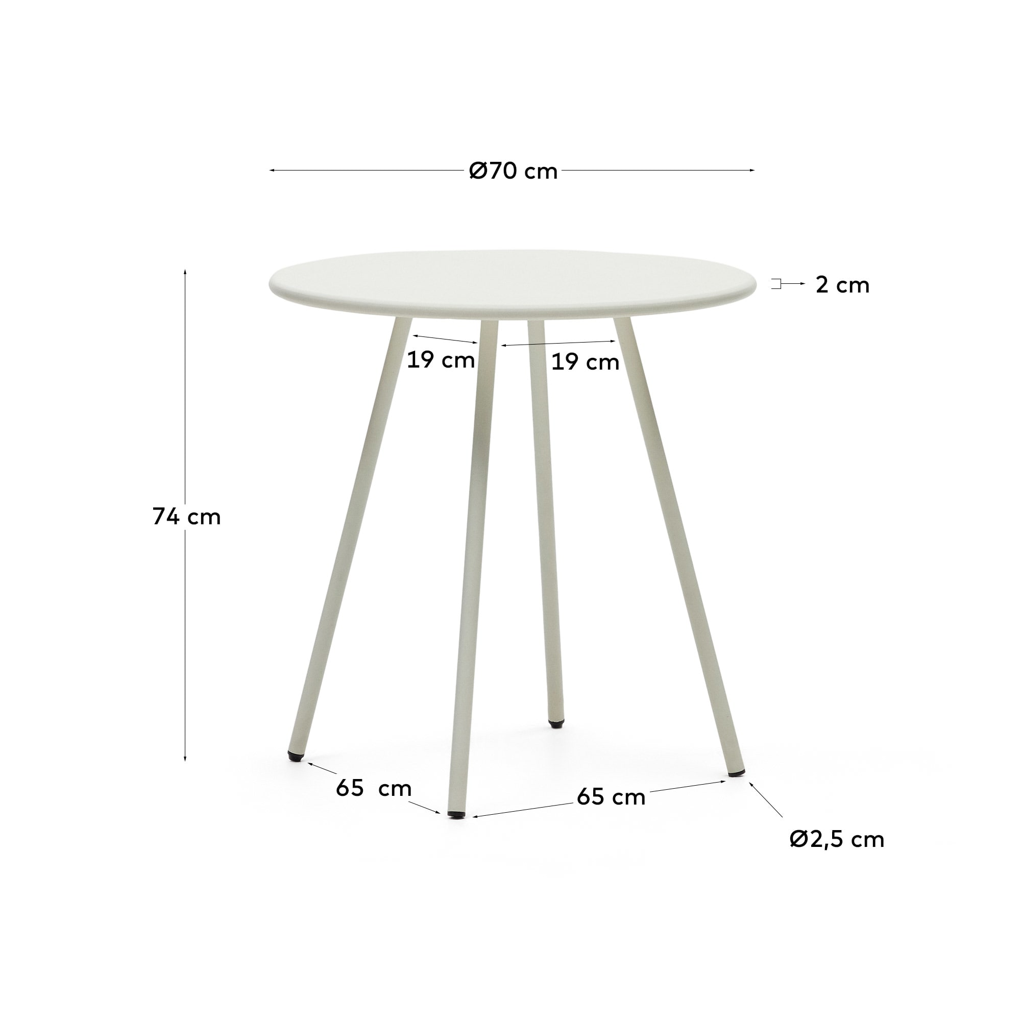 Montjoi round outdoor table in steel with a white finish, Ø 70 cm