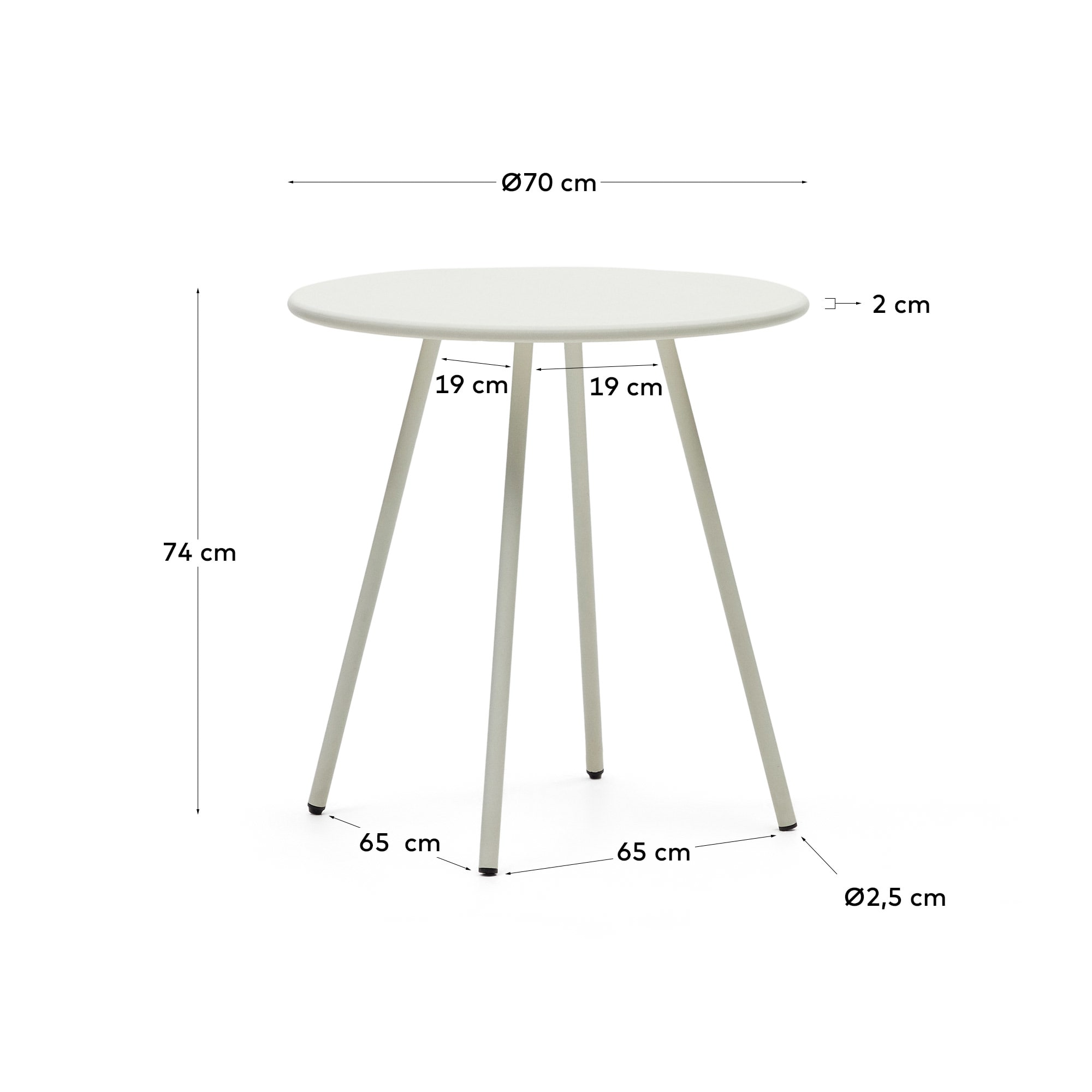 Montjoi round outdoor table in steel with a white finish, Ø 70 cm - sizes