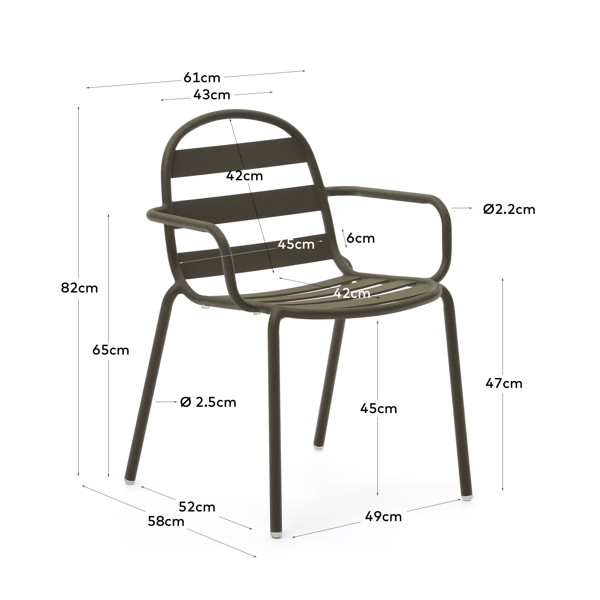 Joncols stackable outdoor chair in aluminium with green painted finish
