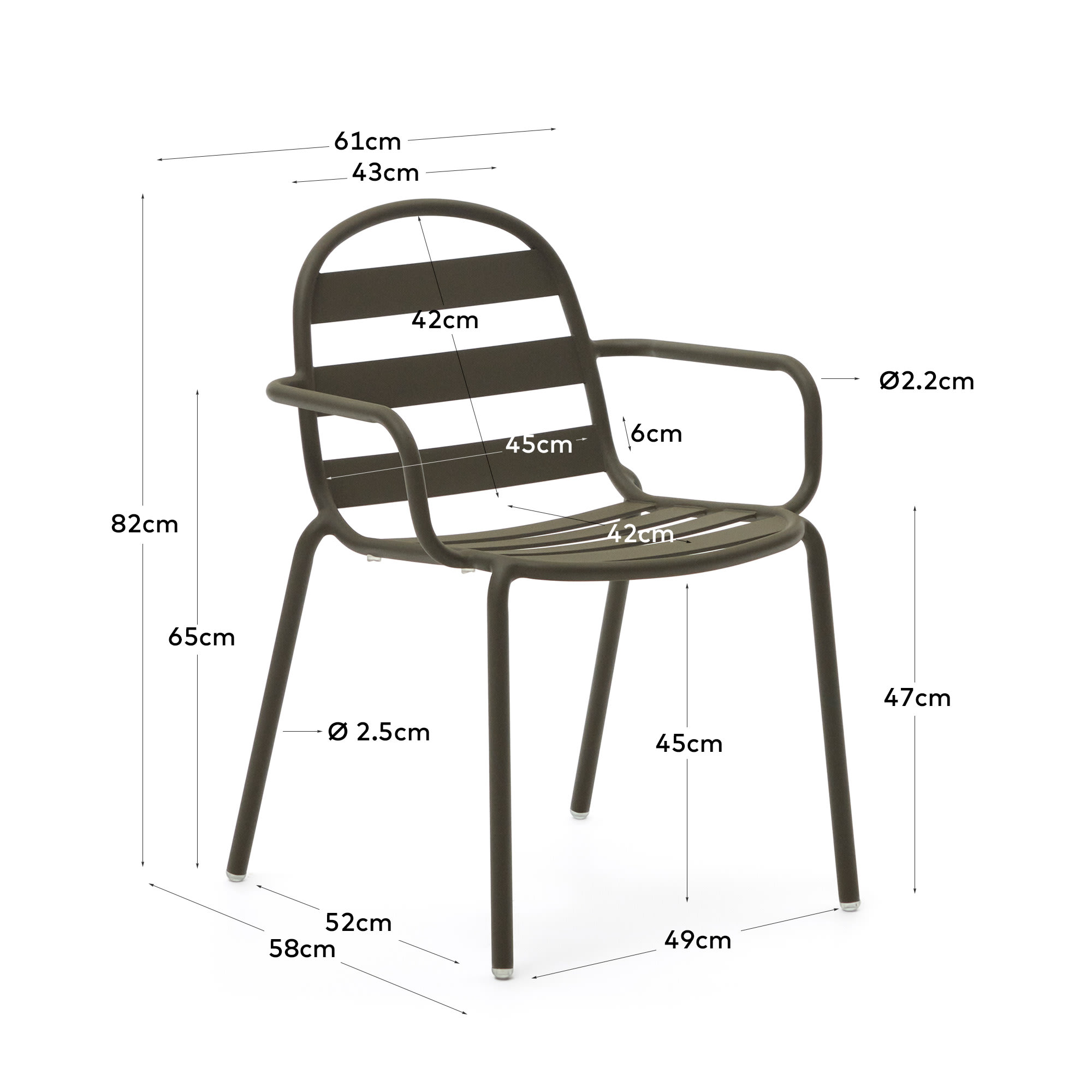 Joncols stackable outdoor aluminium chair with a powder coated green finish - sizes