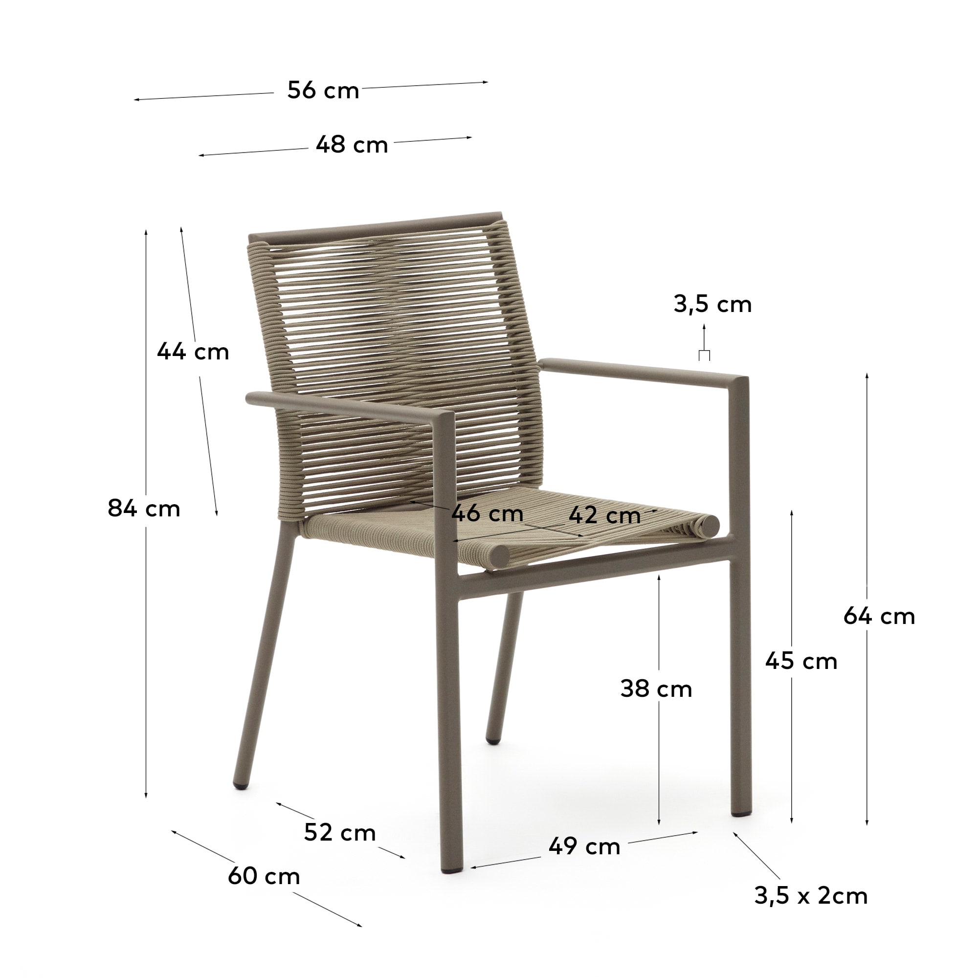Culip stackable outdoor chair in aluminium and cord in brown