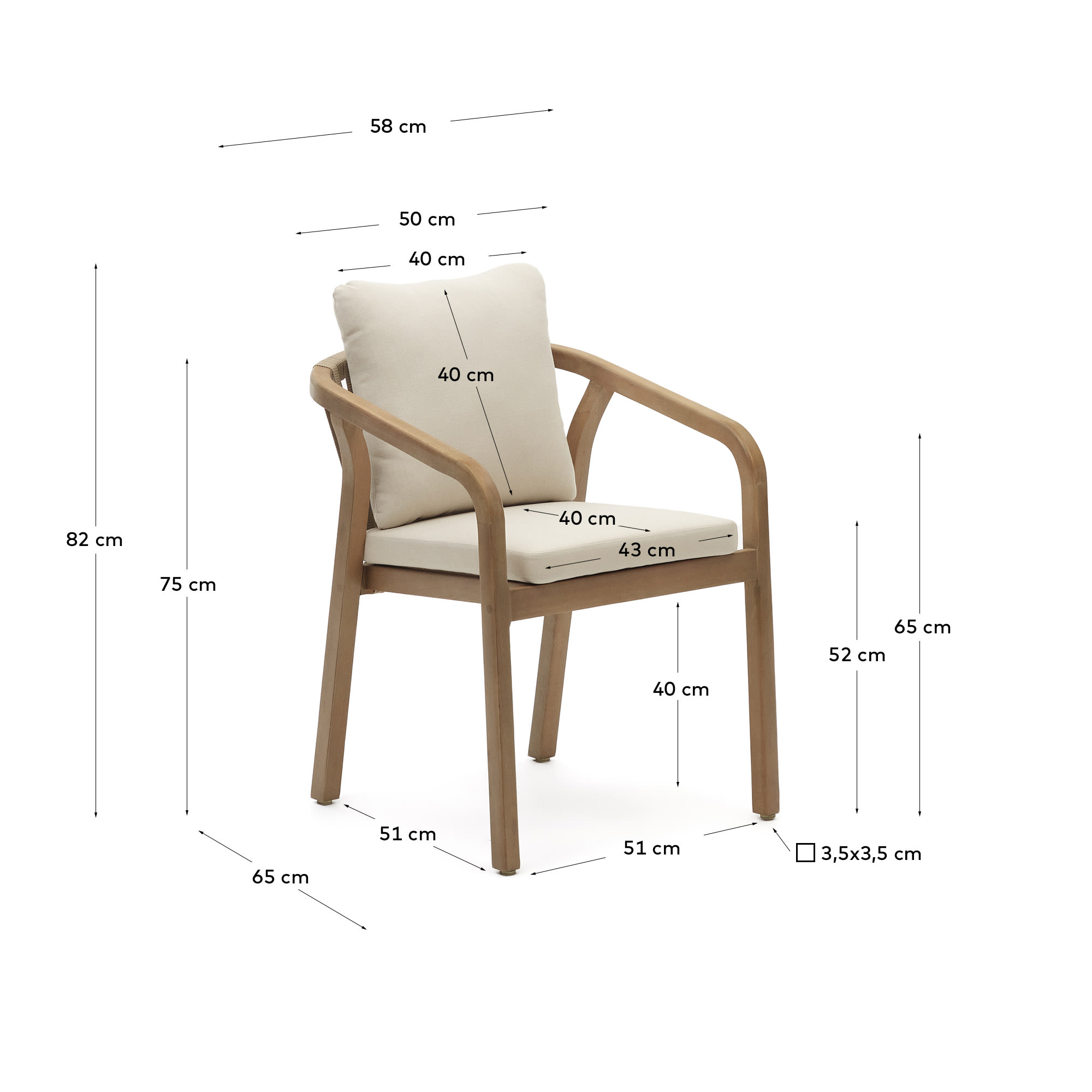 Malaret stackable chair in FSC 100% solid eucalyptus wood and beige cord