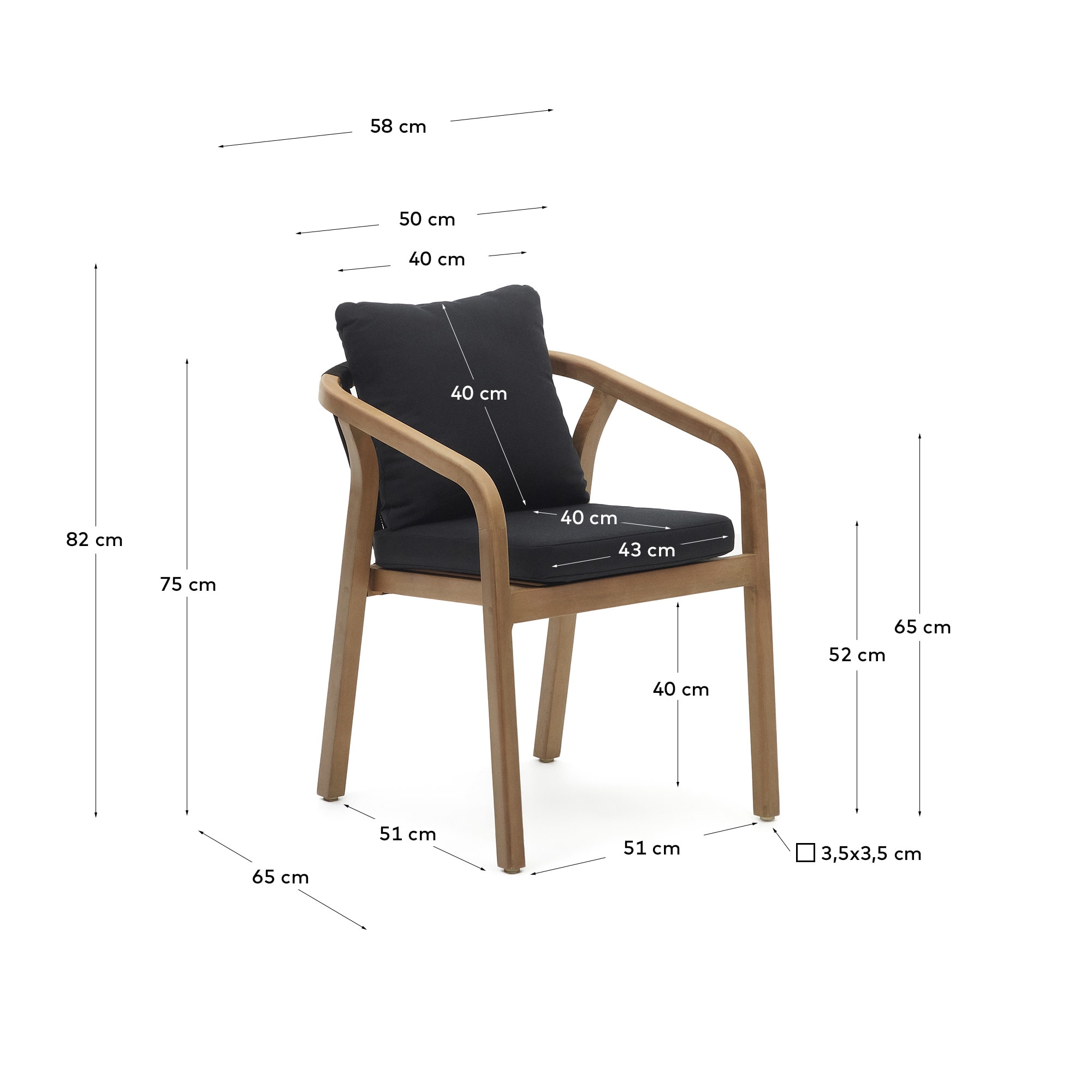 Malaret stackable chair in FSC 100% solid eucalyptus wood and black cord