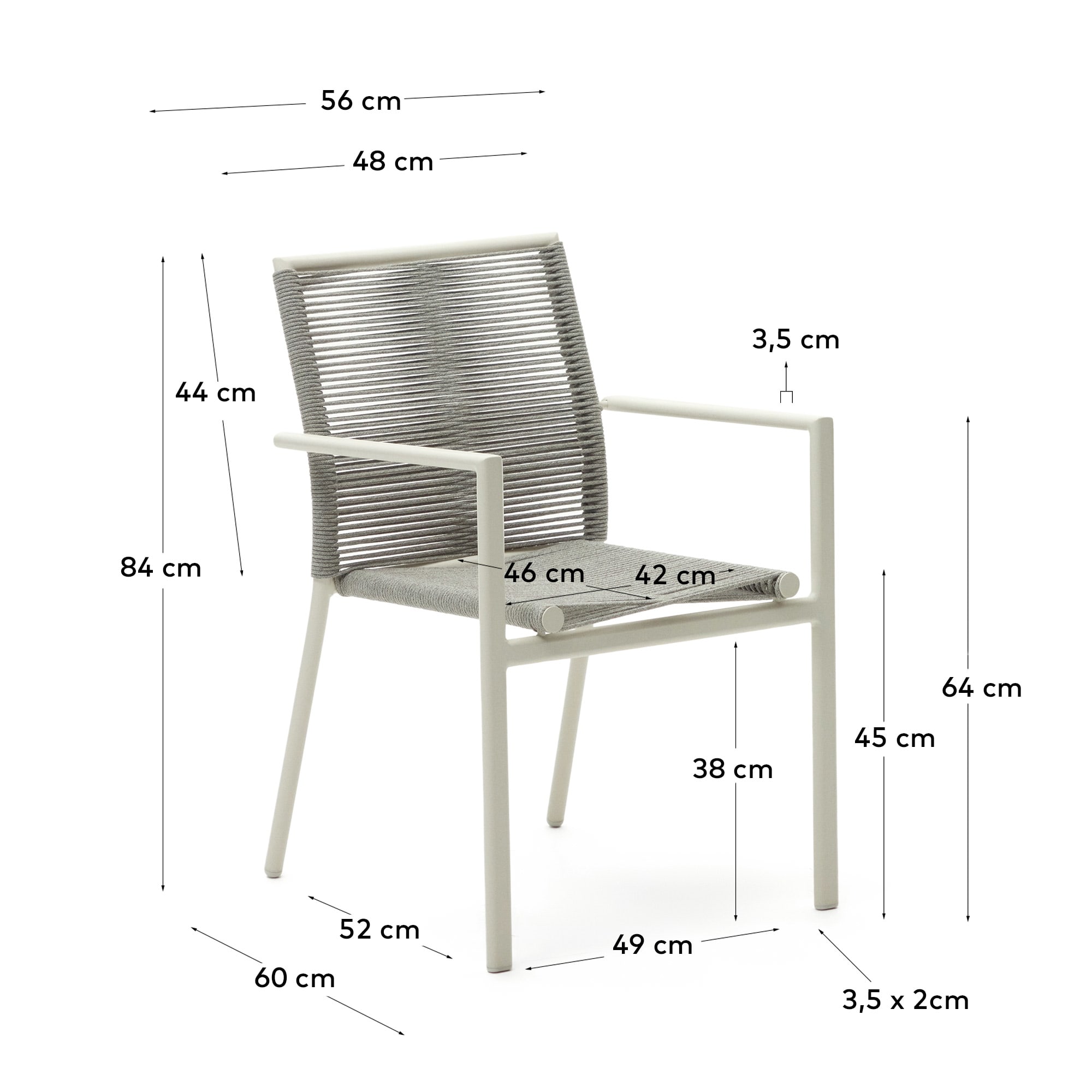 Culip stackable outdoor chair in aluminium and cord in white