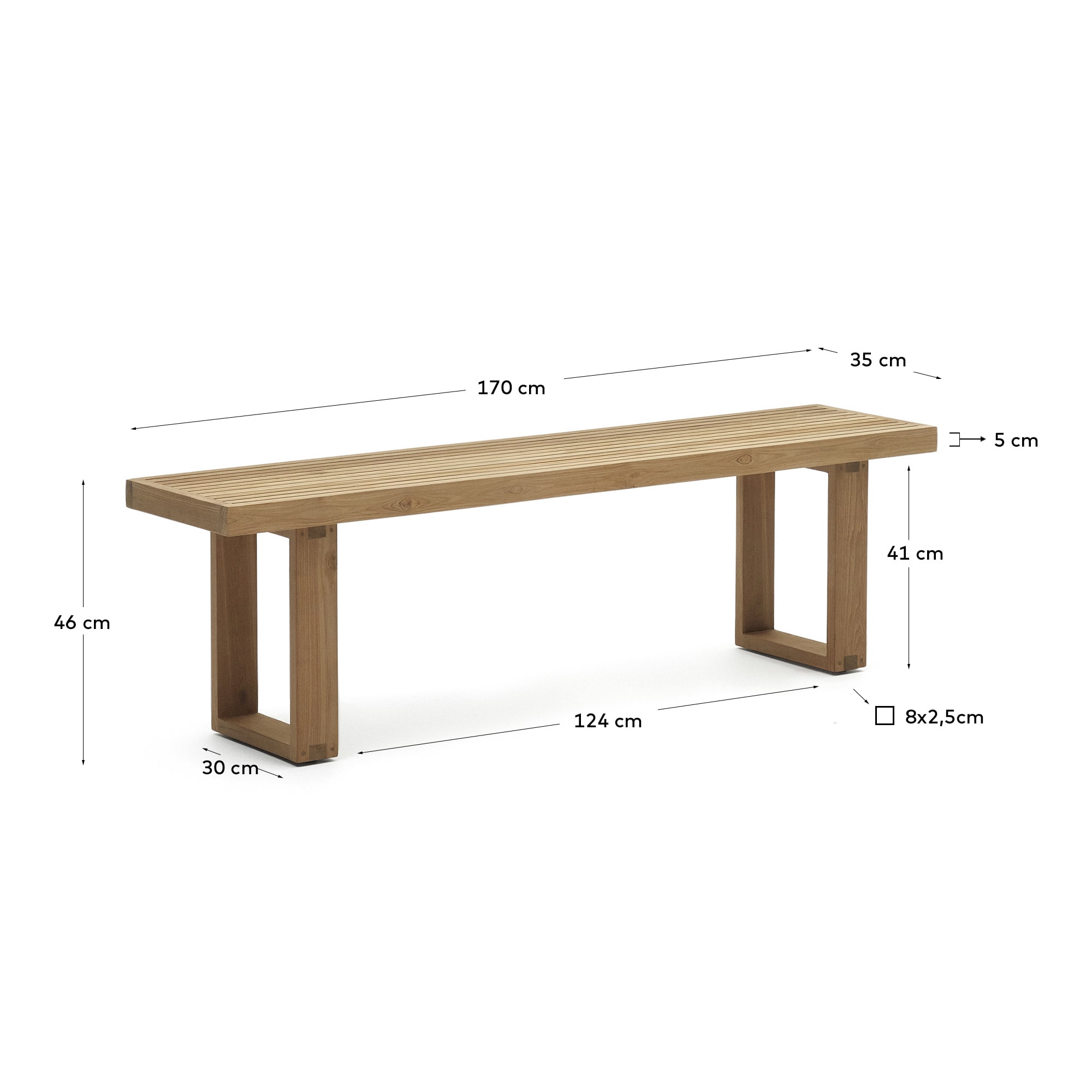 Canadell 100% outdoor bench in solid teak wood, 170 cm