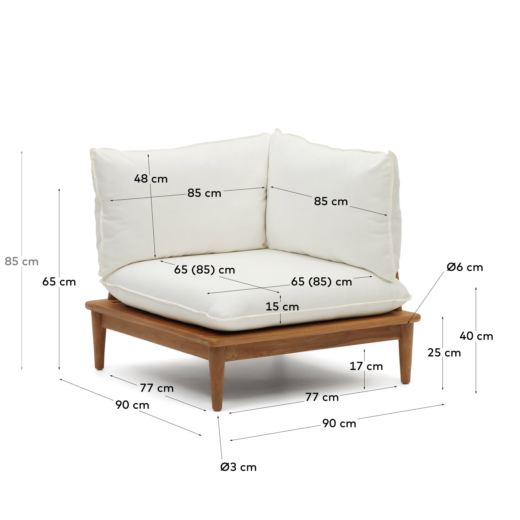 Portitxol modular corner armchair in solid teak