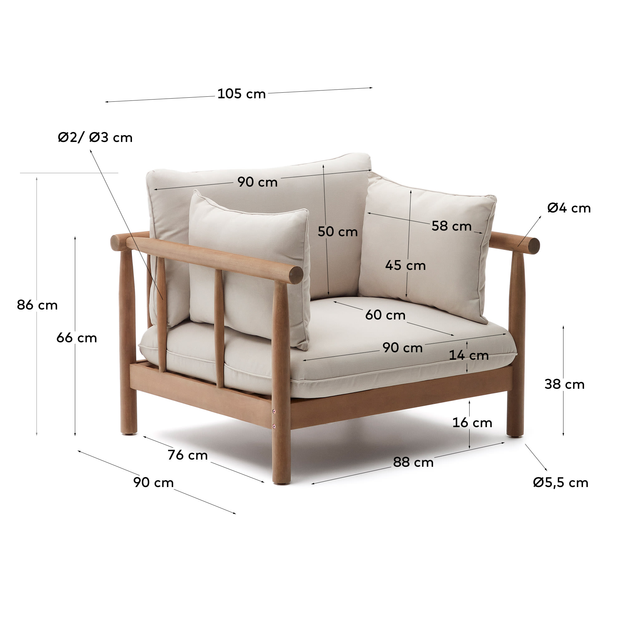 Sacova solid eucalyptus wood armchair