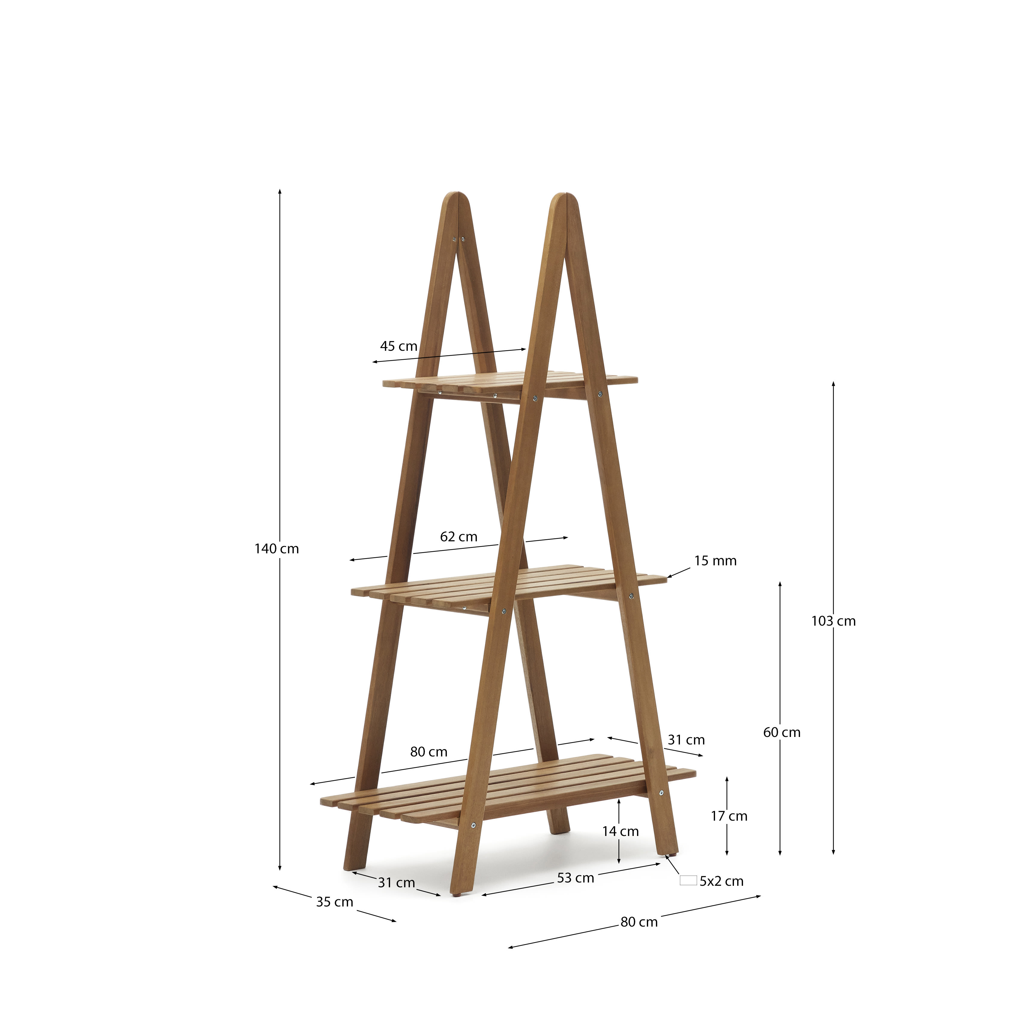 Victora outdoor shelving unit made from solid acacia wood, 80 x 140 cm FSC 100%