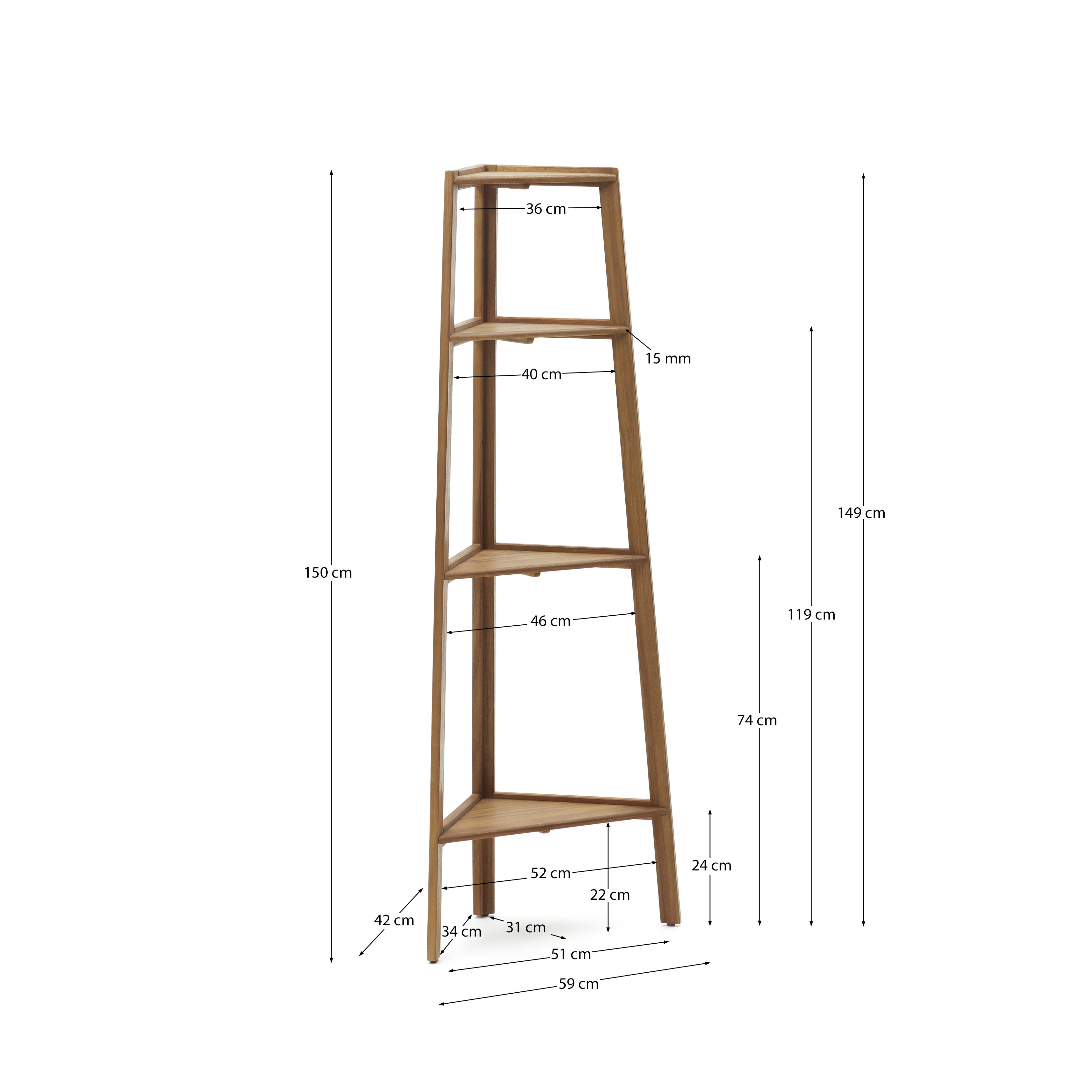 Victora outdoor shelving unit made from solid acacia wood, 42 x 150 cm FSC 100%
