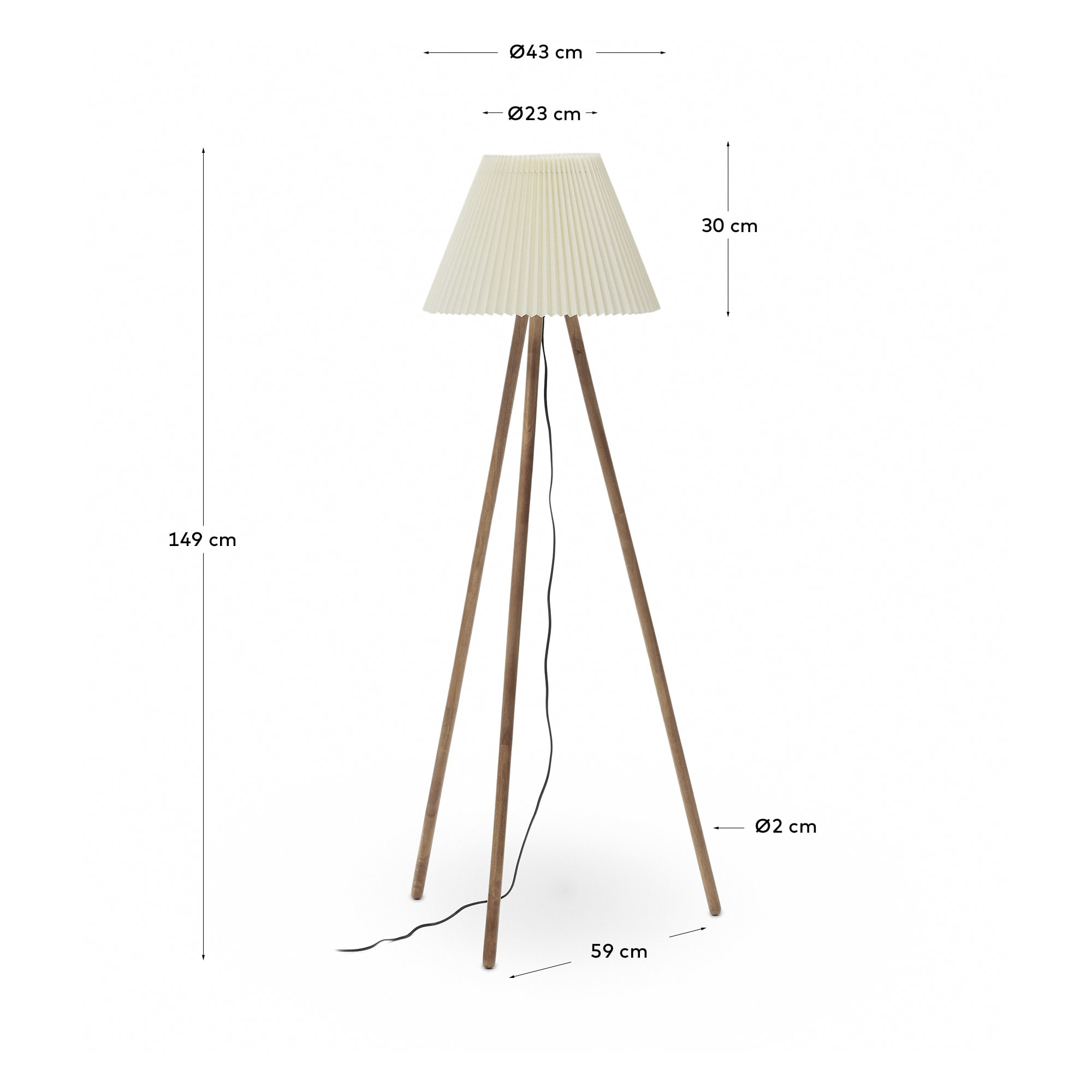 Benicarlo floor lamp in solid rubber wood with a natural, beige finish