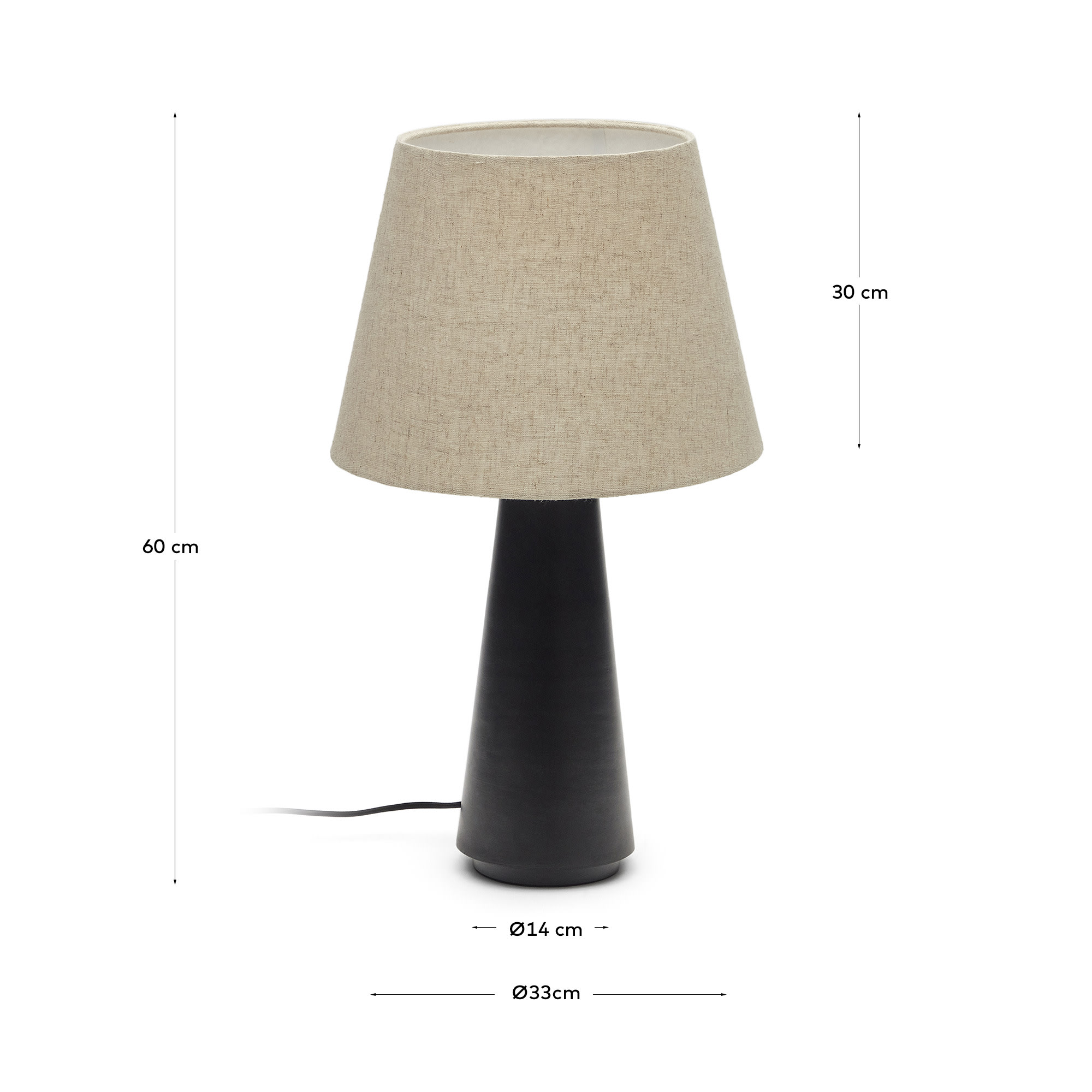 Torrent metal table lamp with black painted finish and linen shade - sizes