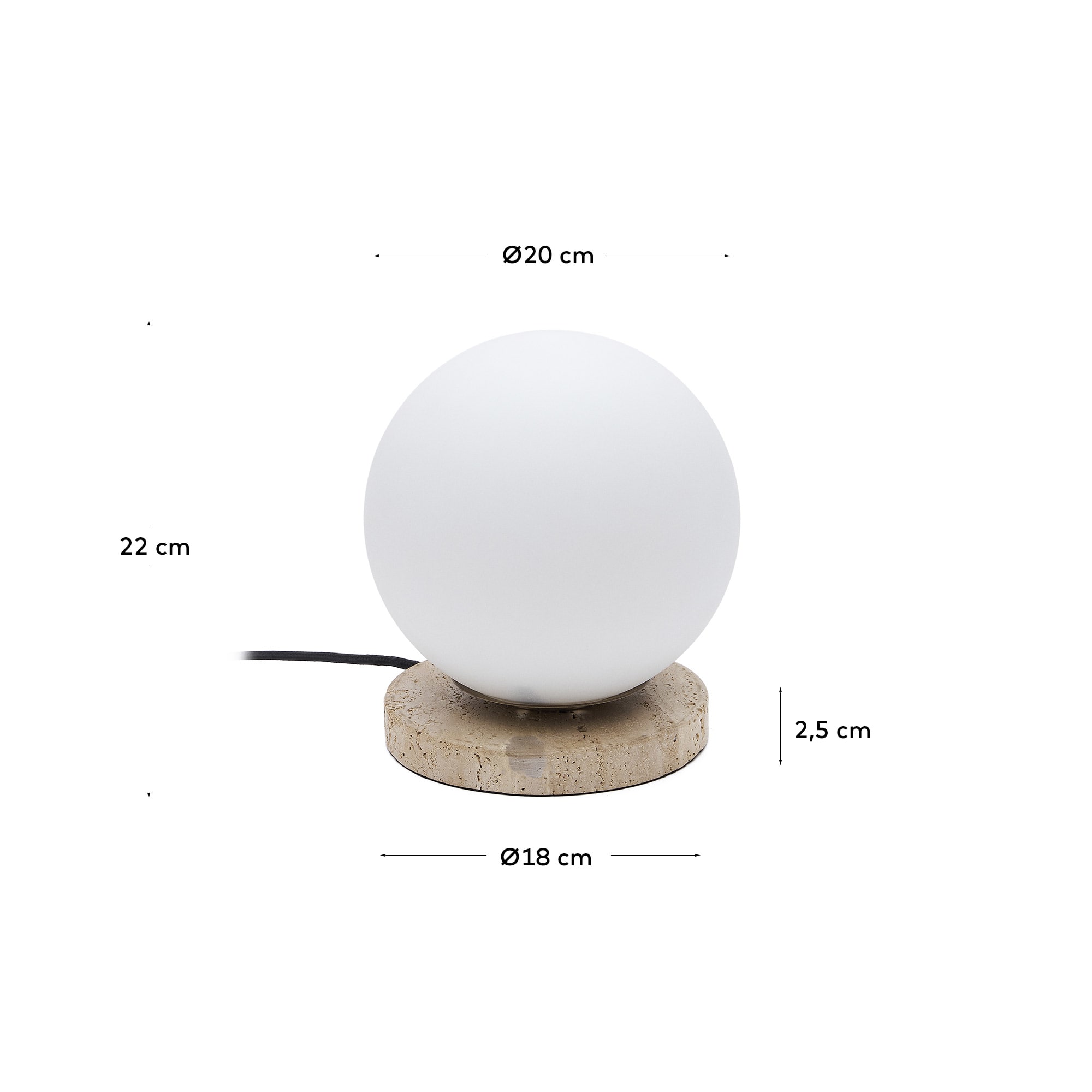 Malachi table lamp with glazed glass and travertine stone